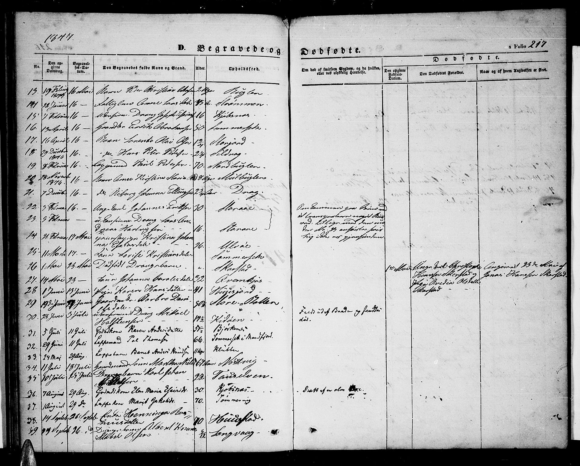 Ministerialprotokoller, klokkerbøker og fødselsregistre - Nordland, AV/SAT-A-1459/872/L1045: Parish register (copy) no. 872C01, 1840-1851, p. 217