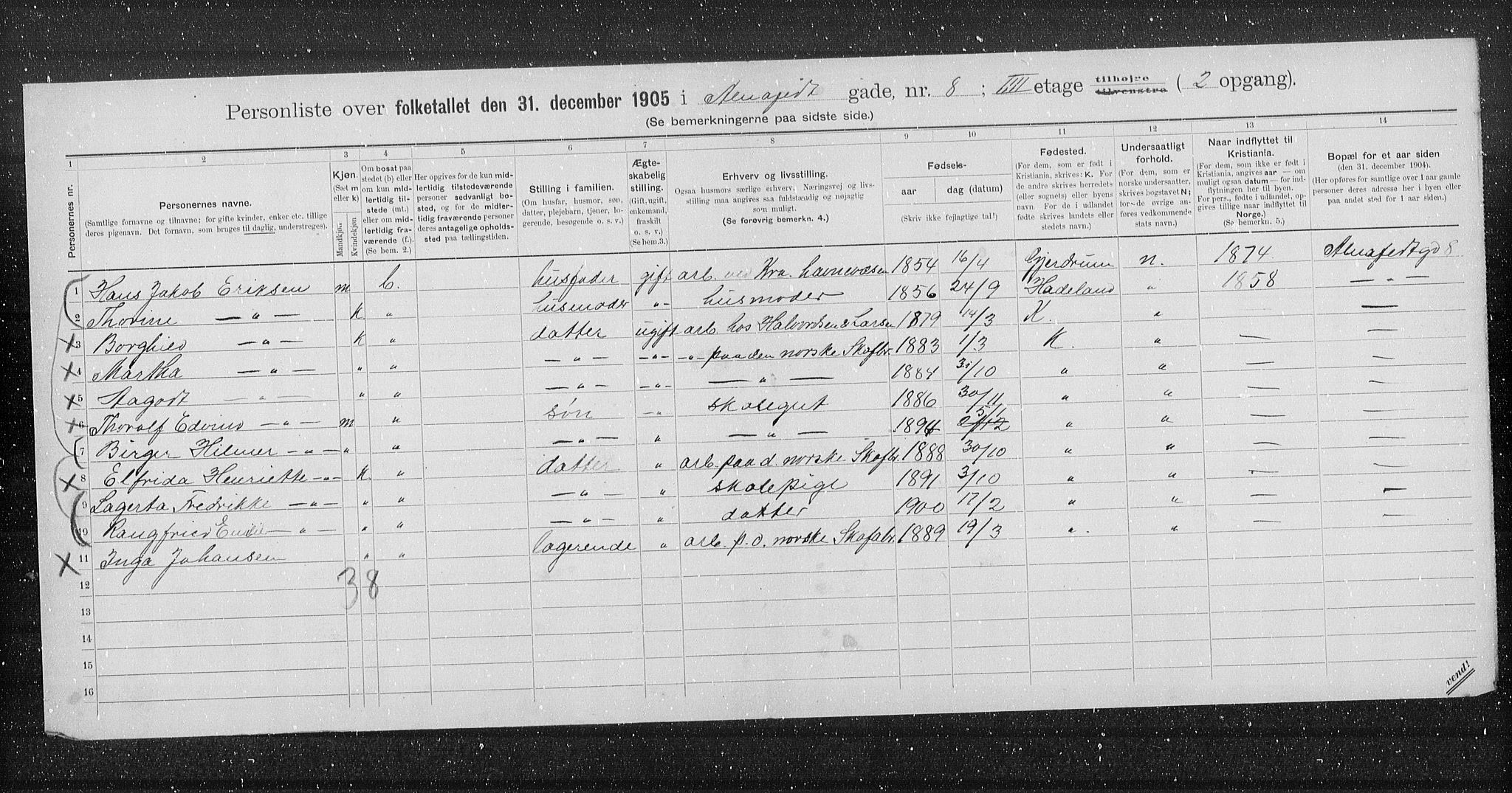 OBA, Municipal Census 1905 for Kristiania, 1905, p. 699