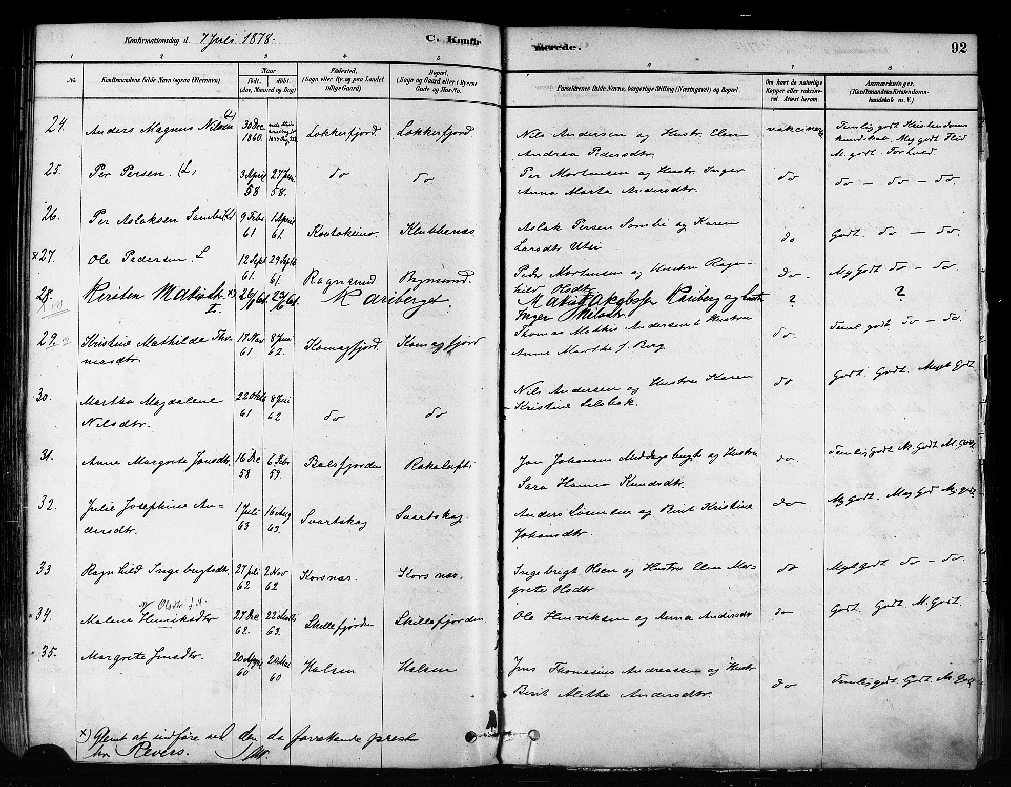 Talvik sokneprestkontor, AV/SATØ-S-1337/H/Ha/L0012kirke: Parish register (official) no. 12, 1878-1886, p. 92