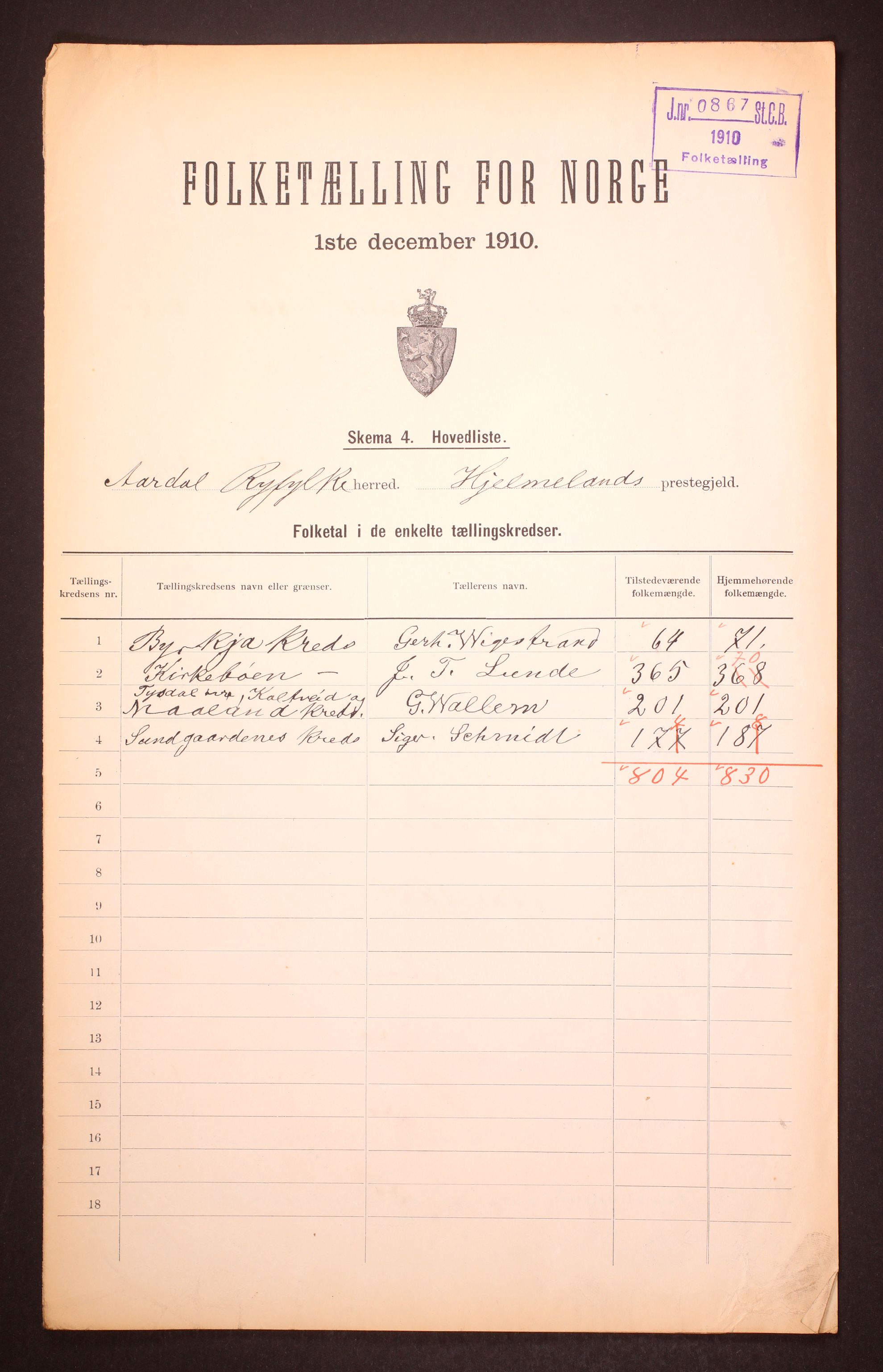 RA, 1910 census for Årdal, 1910, p. 2