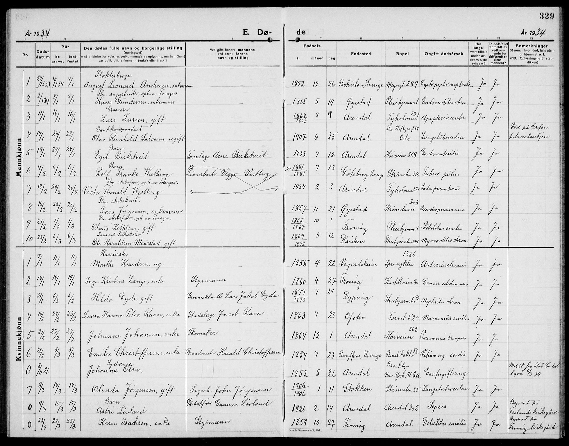 Arendal sokneprestkontor, Trefoldighet, AV/SAK-1111-0040/F/Fb/L0008: Parish register (copy) no. B 8, 1928-1939, p. 329