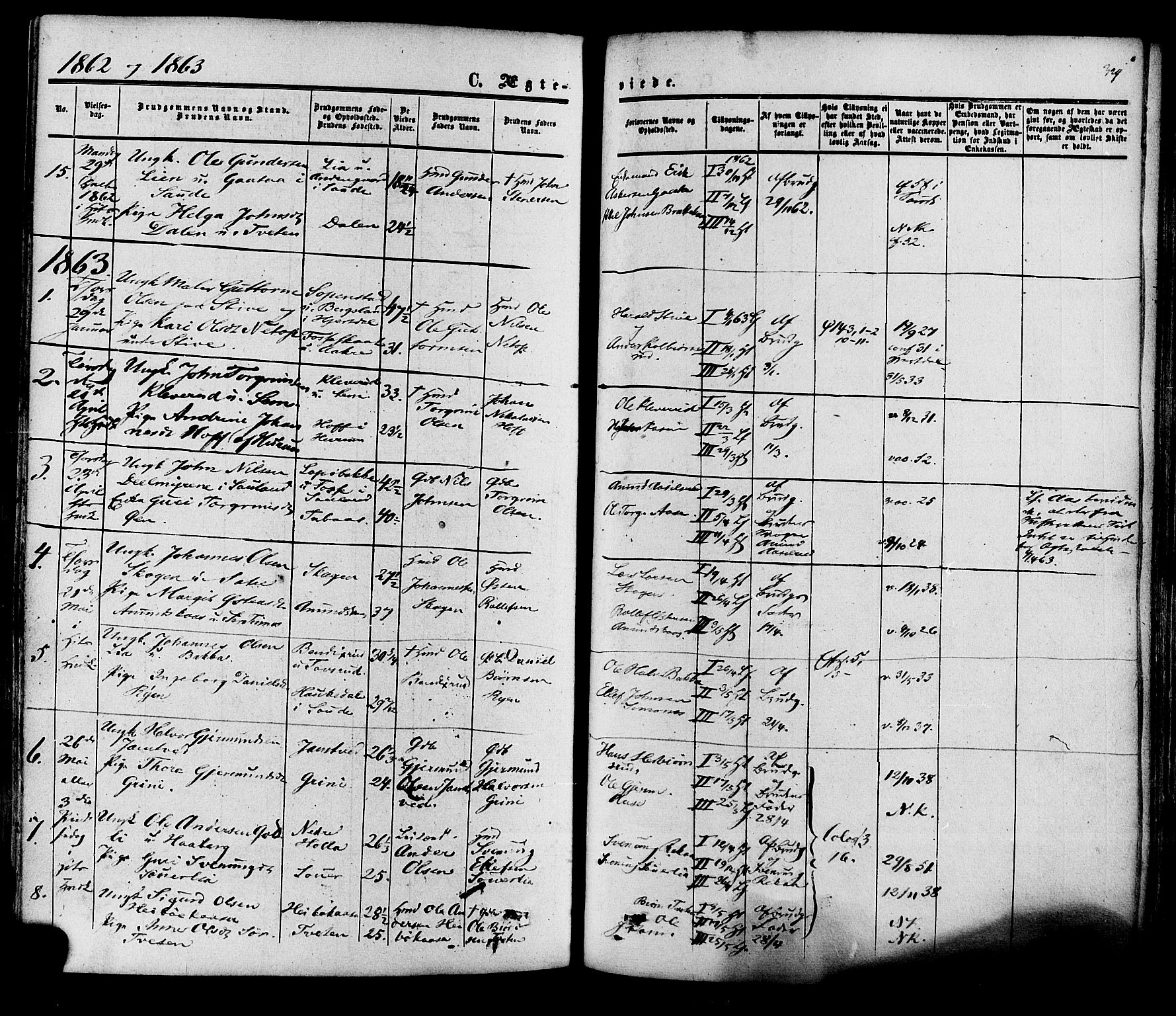 Heddal kirkebøker, SAKO/A-268/F/Fa/L0007: Parish register (official) no. I 7, 1855-1877, p. 329