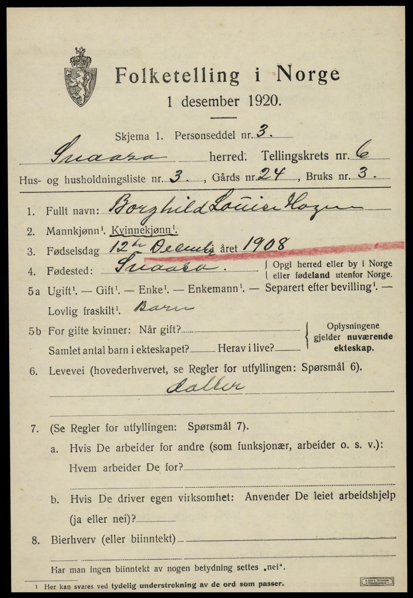 SAT, 1920 census for Snåsa, 1920, p. 2590
