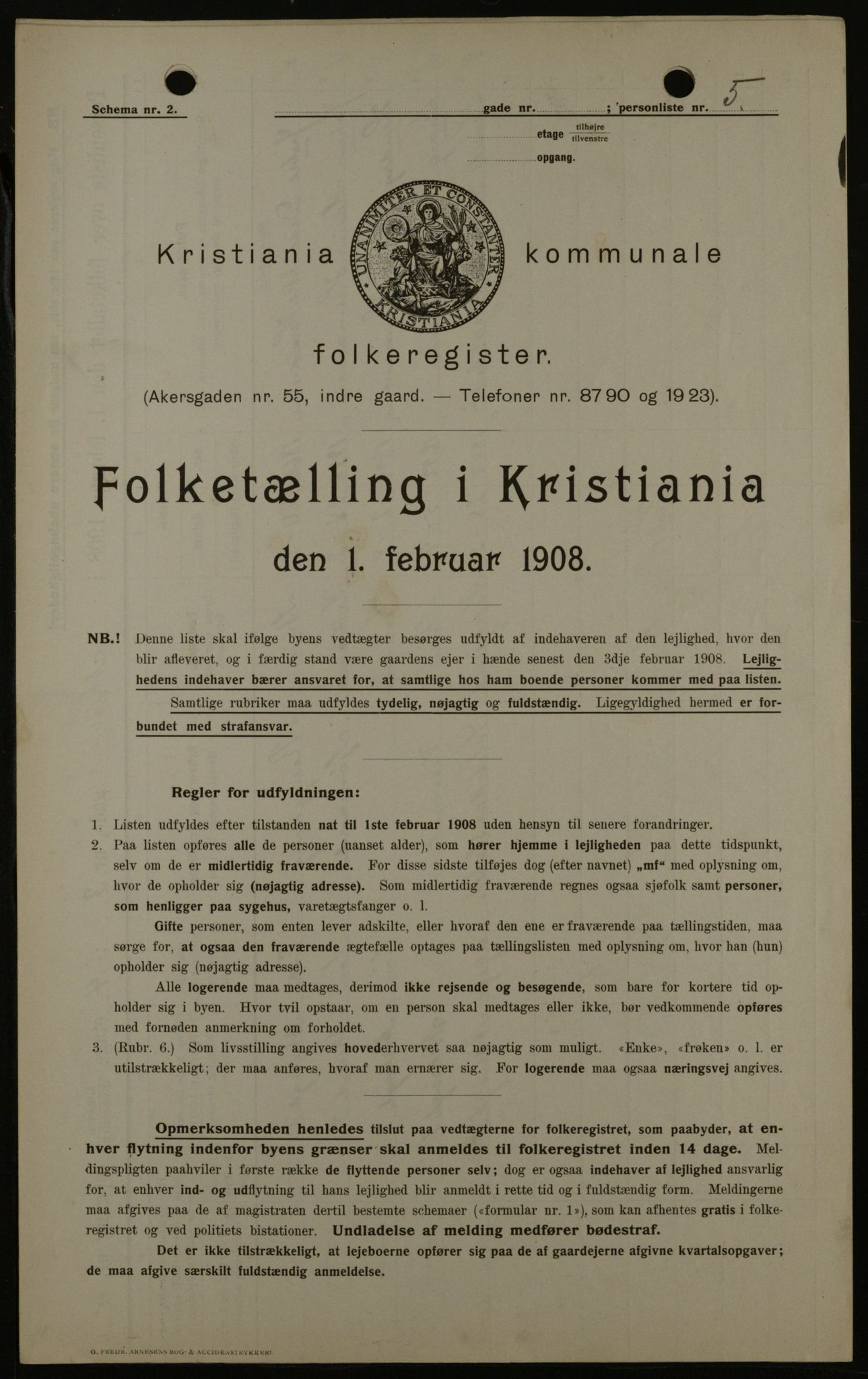 OBA, Municipal Census 1908 for Kristiania, 1908, p. 326