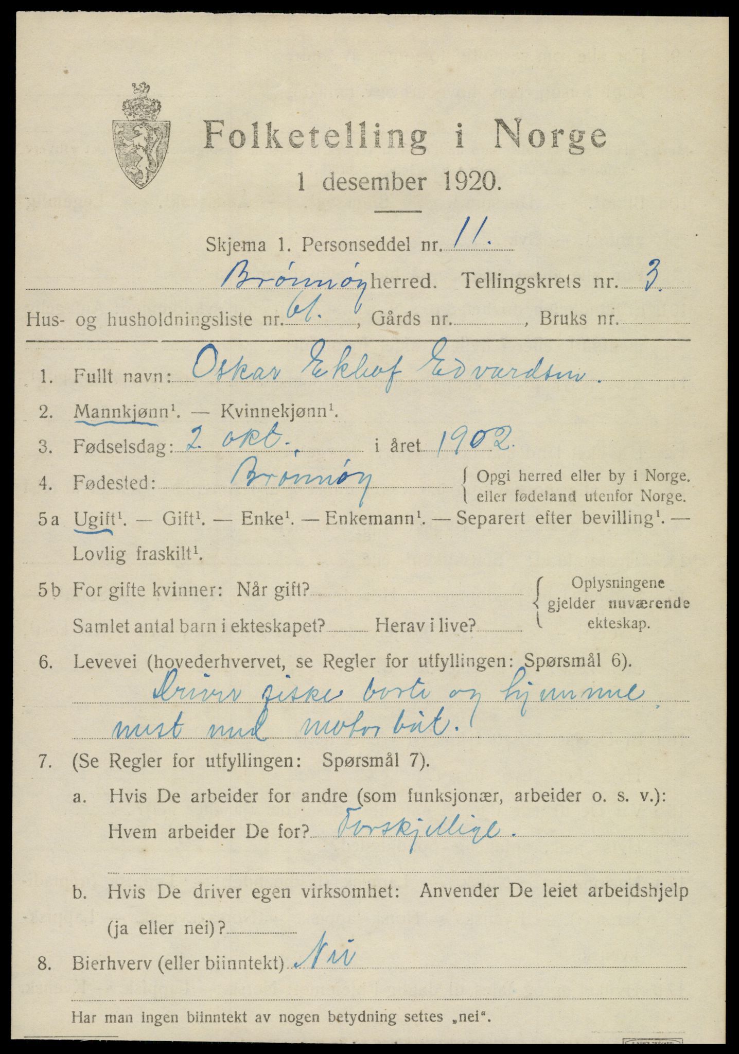 SAT, 1920 census for Brønnøy, 1920, p. 3302