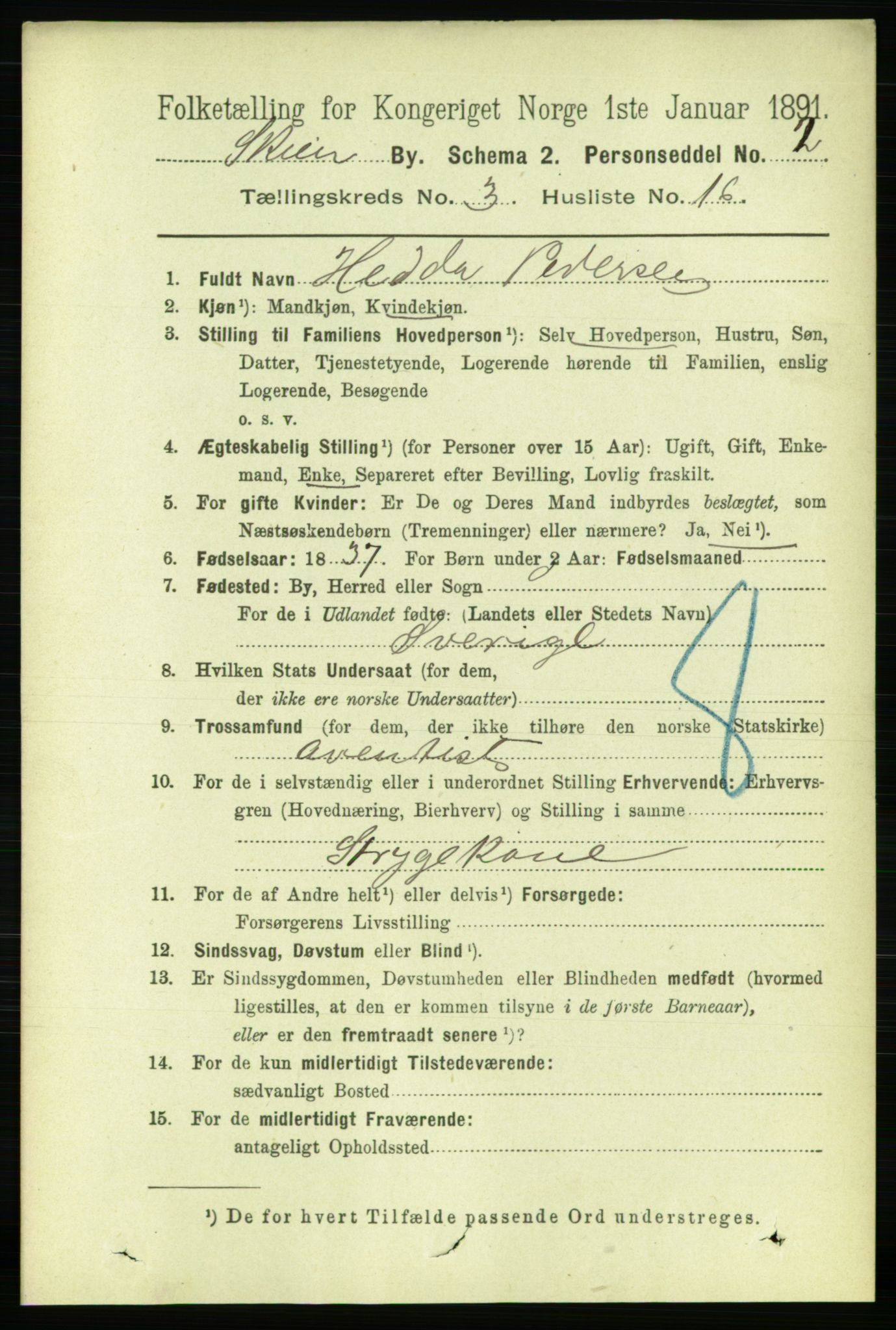 RA, 1891 census for 0806 Skien, 1891, p. 2613