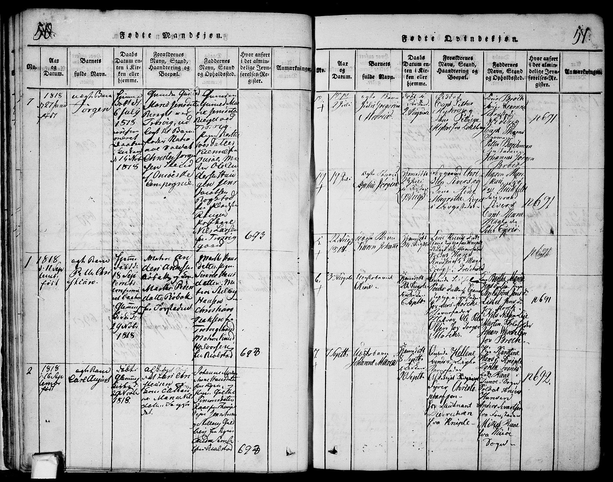 Glemmen prestekontor Kirkebøker, AV/SAO-A-10908/F/Fa/L0004: Parish register (official) no. 4, 1816-1838, p. 50-51