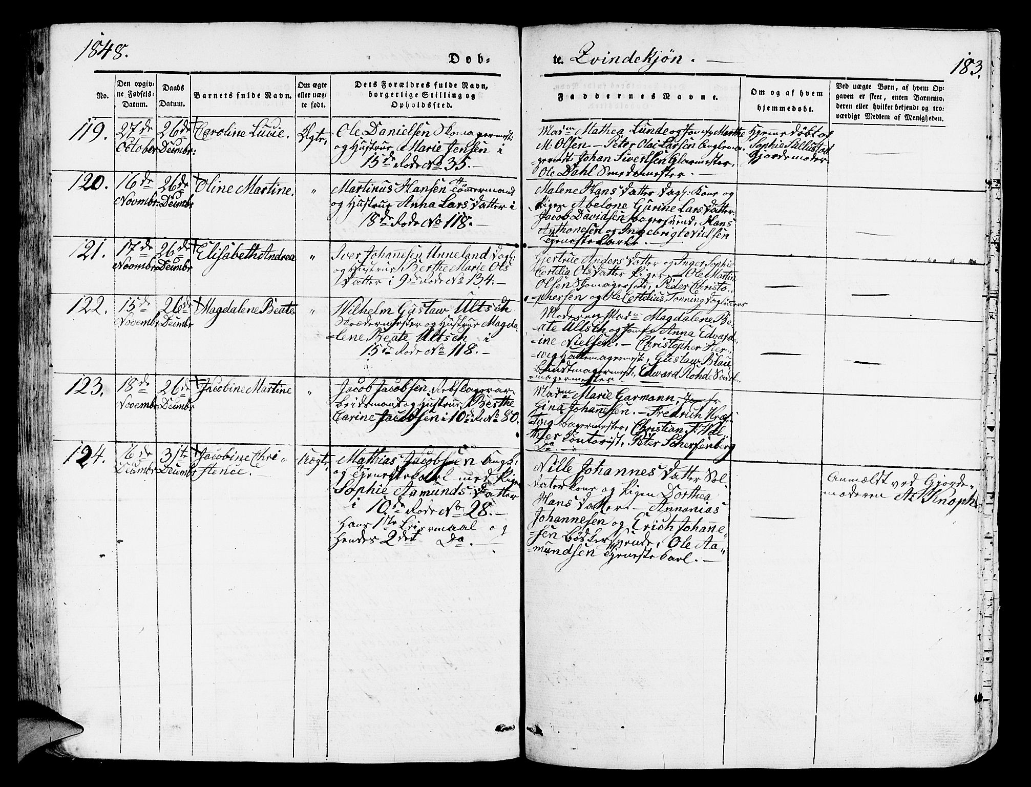 Domkirken sokneprestembete, SAB/A-74801/H/Hab/L0009: Parish register (copy) no. B 2, 1842-1849, p. 183