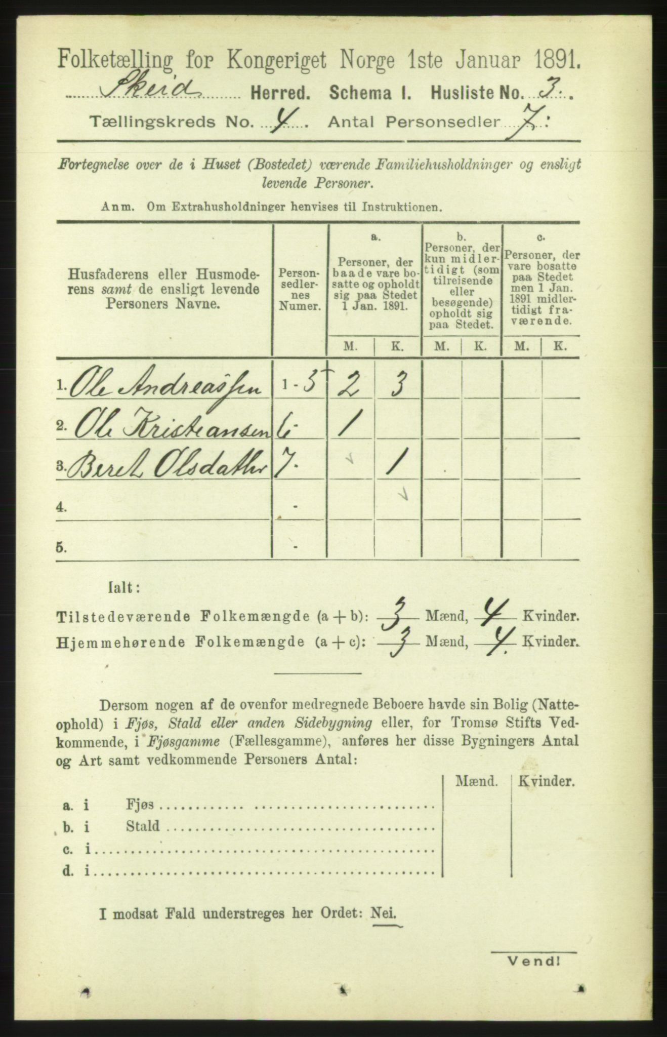 RA, 1891 census for 1732 Skei, 1891, p. 1306