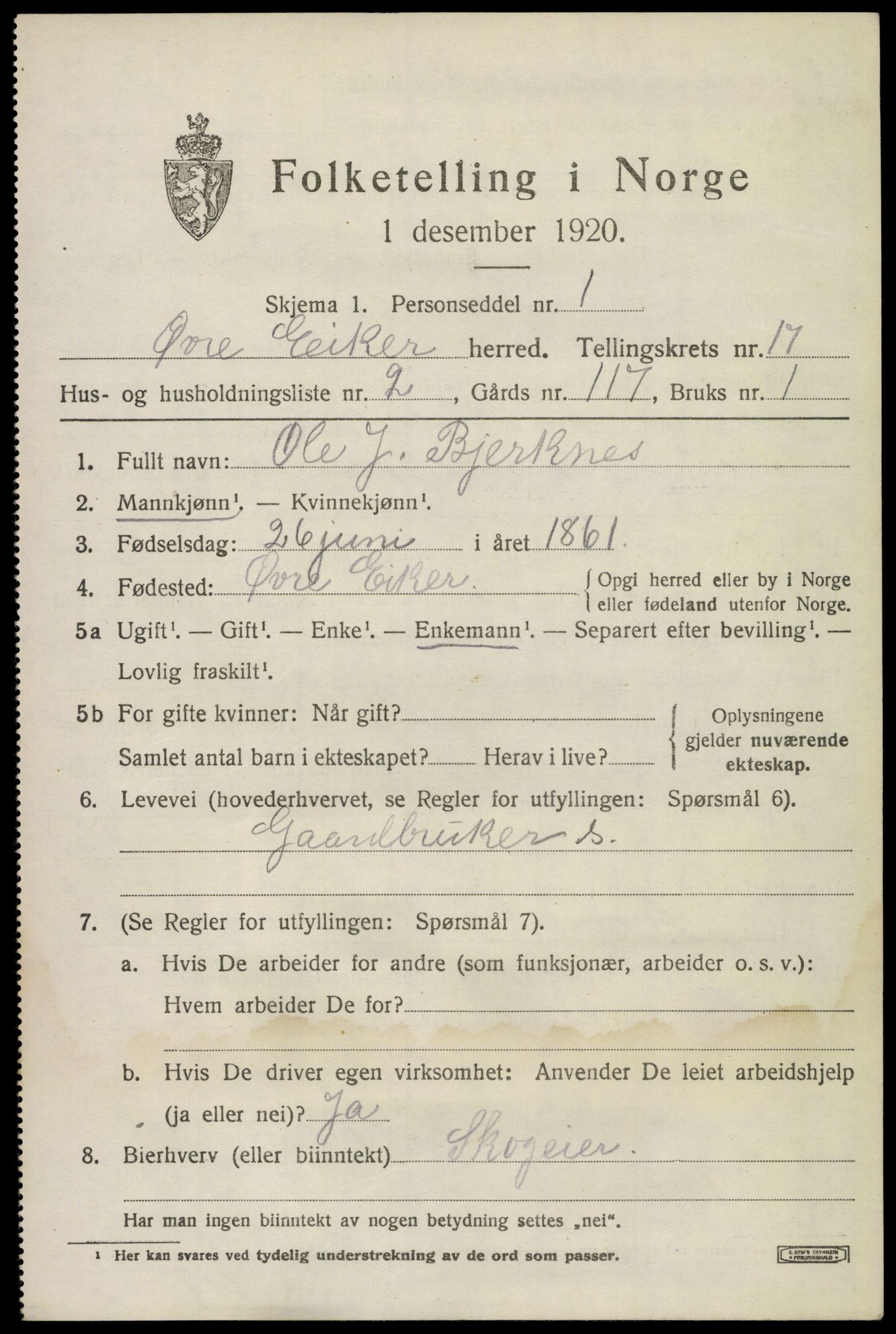 SAKO, 1920 census for Øvre Eiker, 1920, p. 21320