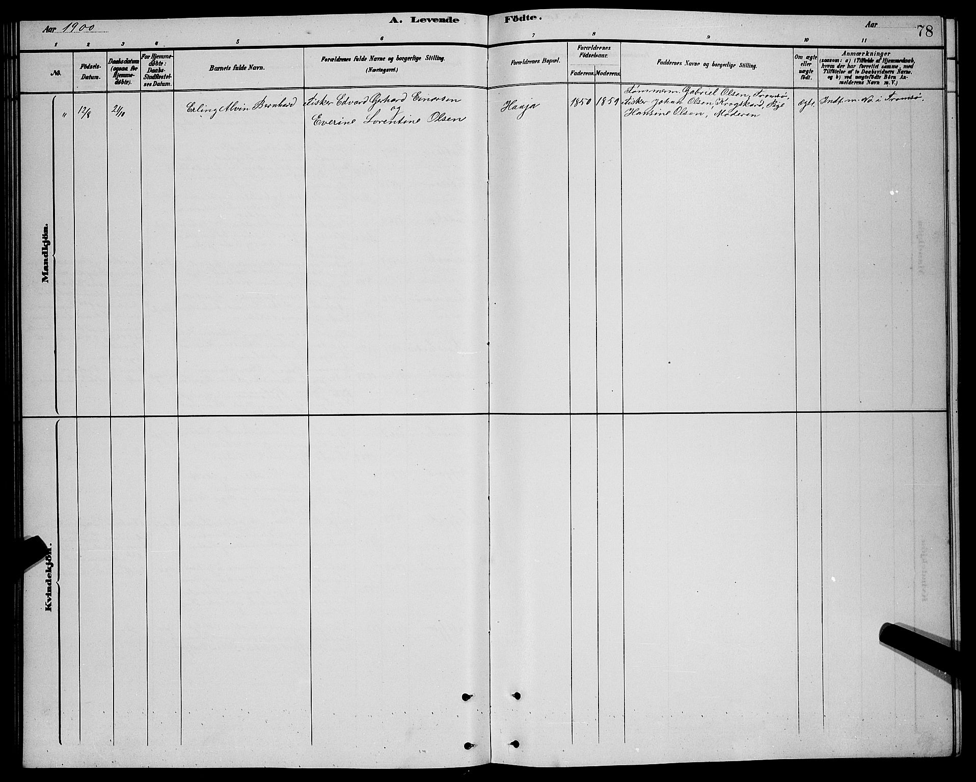 Lenvik sokneprestembete, AV/SATØ-S-1310/H/Ha/Hab/L0021klokker: Parish register (copy) no. 21, 1884-1900, p. 78