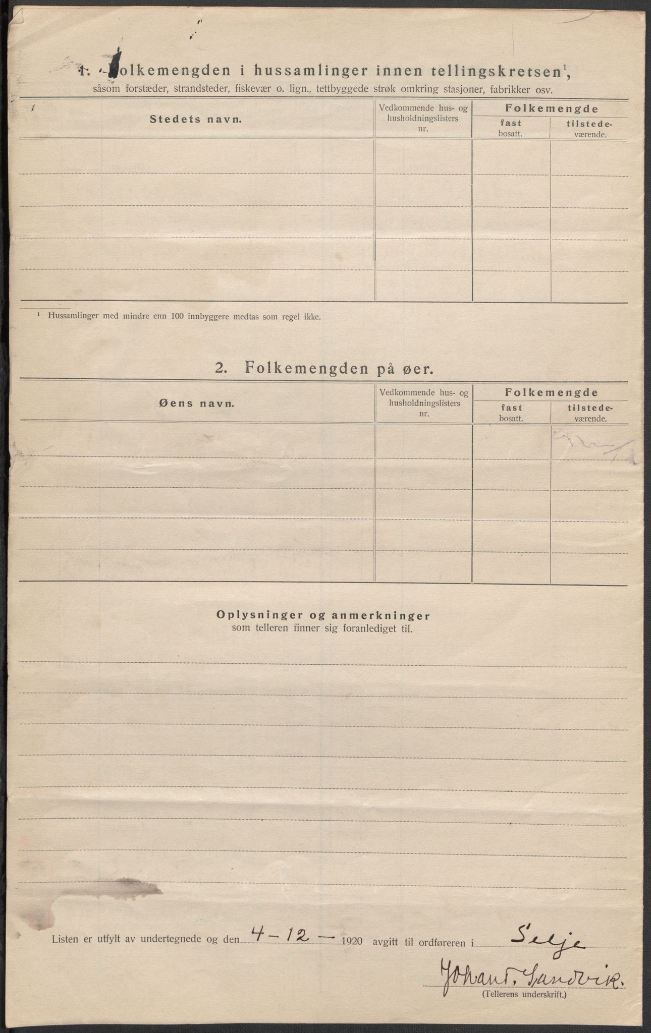 SAB, 1920 census for Selje, 1920, p. 15