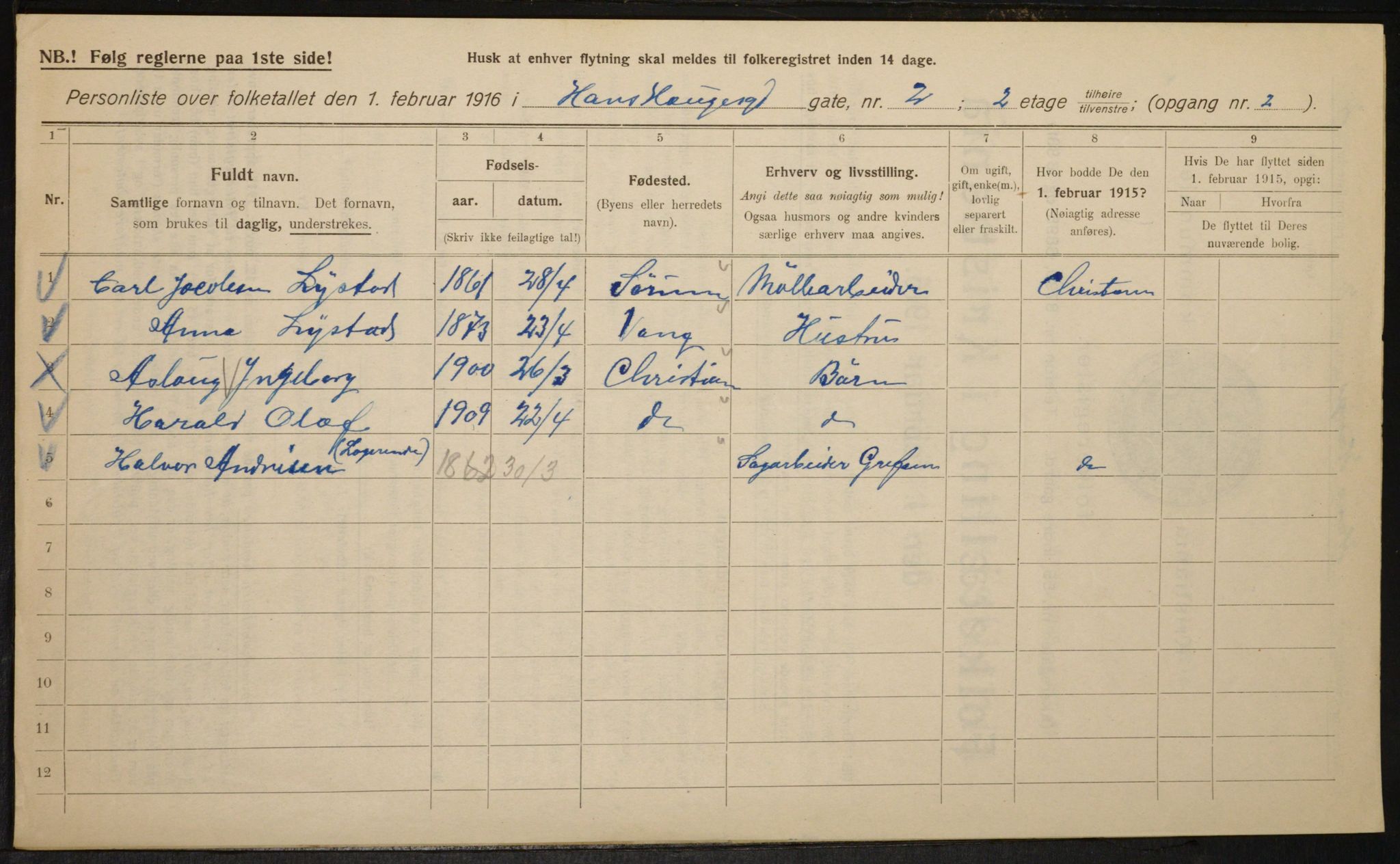 OBA, Municipal Census 1916 for Kristiania, 1916, p. 35324