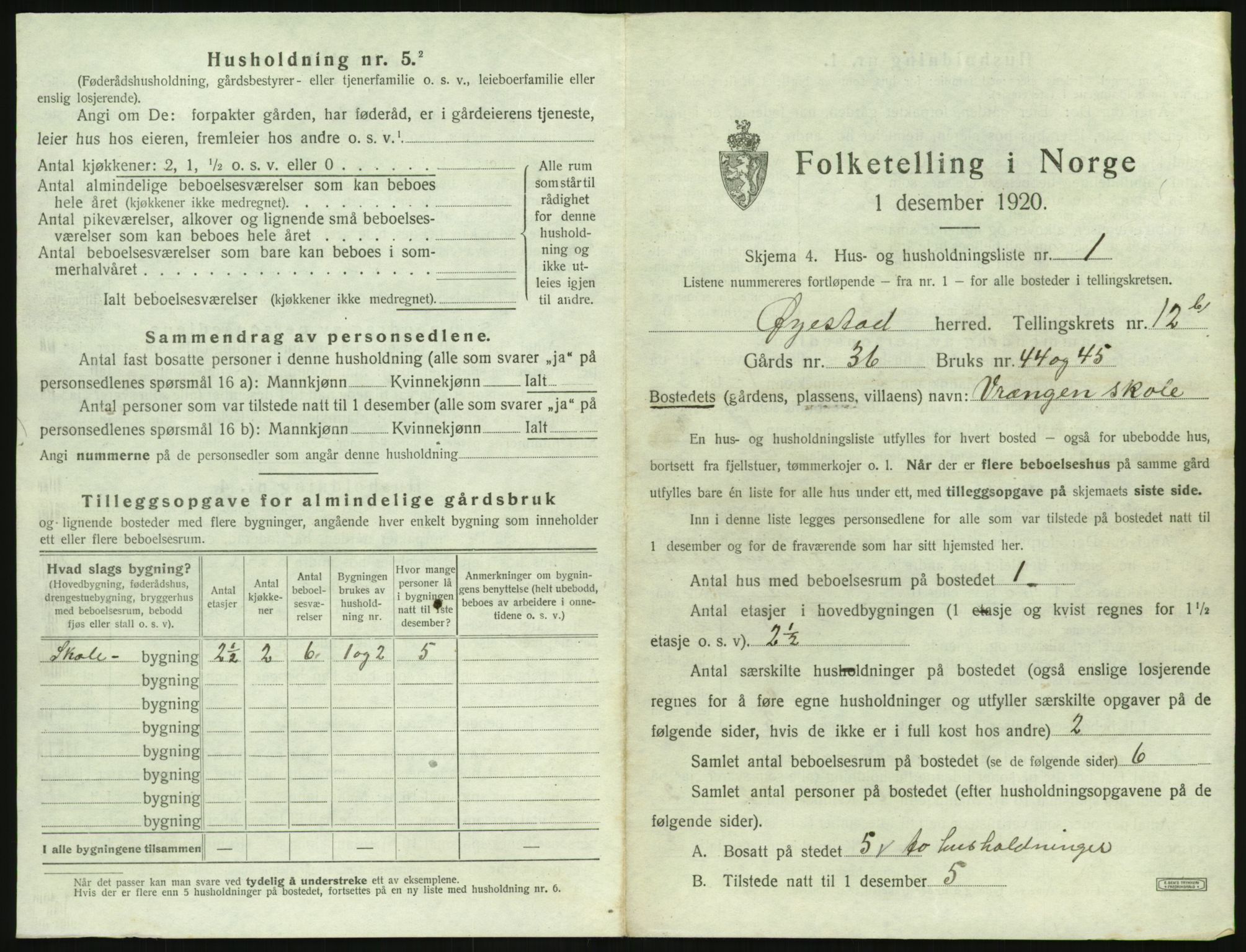 SAK, 1920 census for Øyestad, 1920, p. 1216