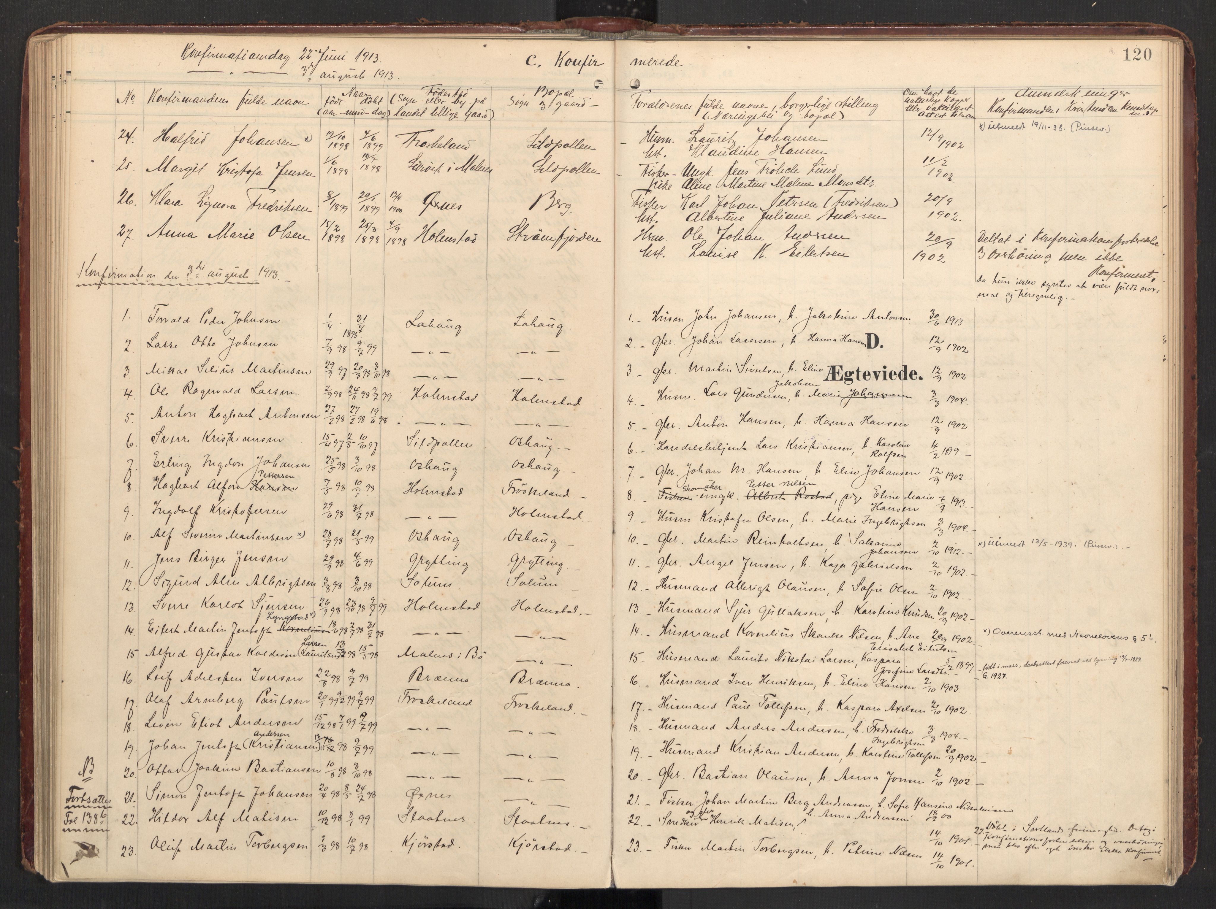 Ministerialprotokoller, klokkerbøker og fødselsregistre - Nordland, SAT/A-1459/890/L1287: Parish register (official) no. 890A02, 1903-1915, p. 120