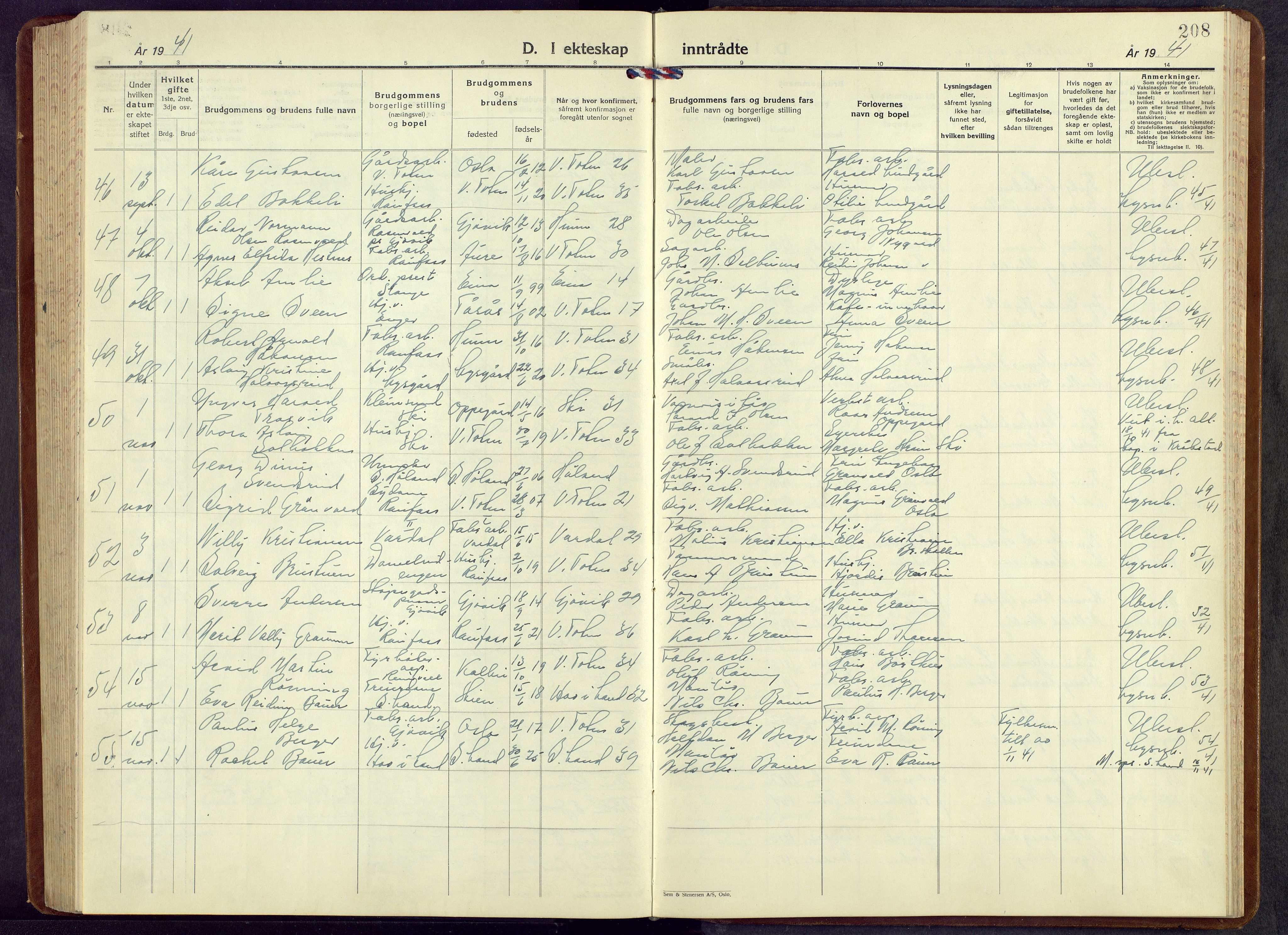 Vestre Toten prestekontor, AV/SAH-PREST-108/H/Ha/Hab/L0013: Parish register (copy) no. 13, 1940-1956, p. 208