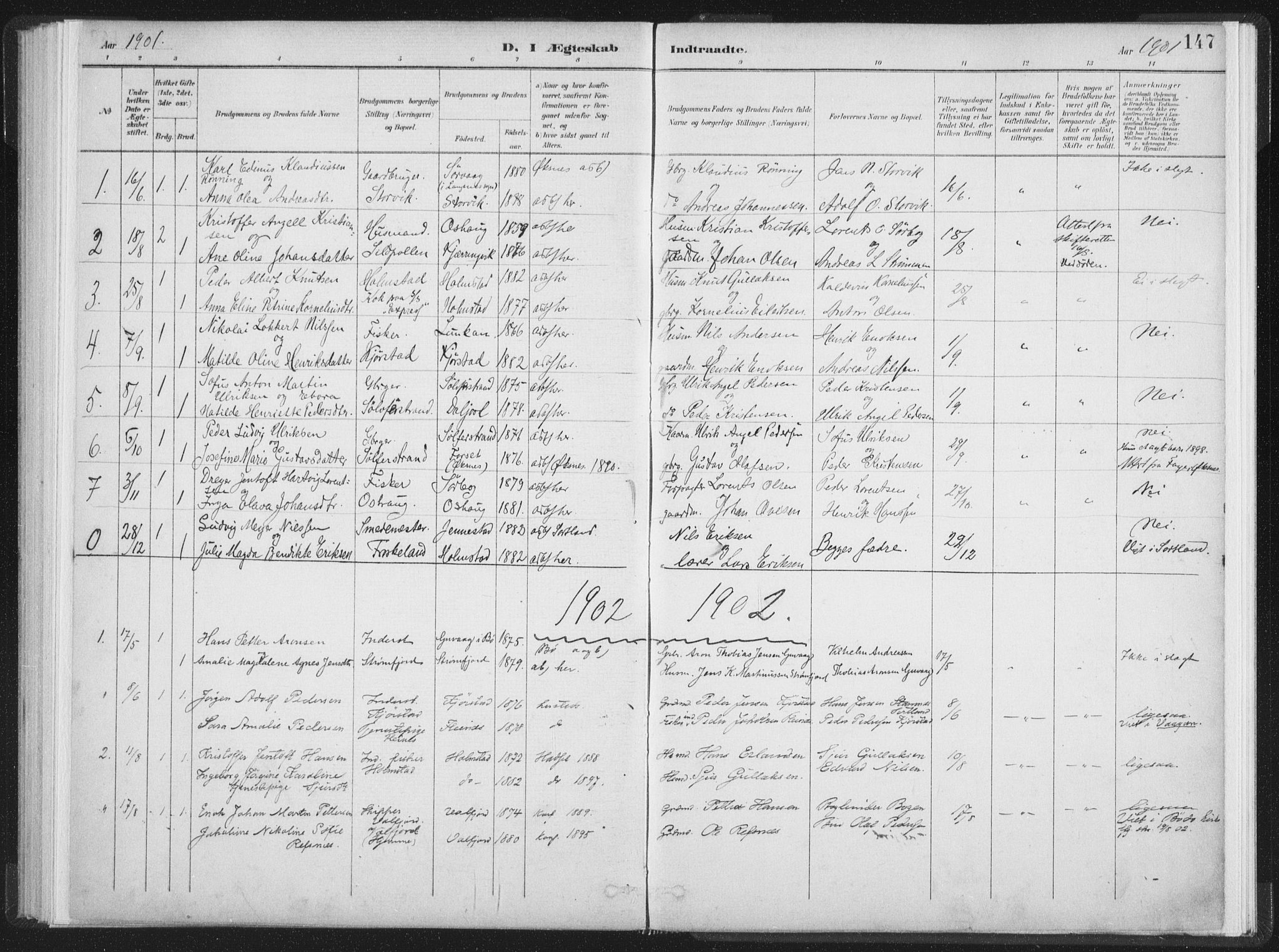 Ministerialprotokoller, klokkerbøker og fødselsregistre - Nordland, AV/SAT-A-1459/890/L1286: Parish register (official) no. 890A01, 1882-1902, p. 147