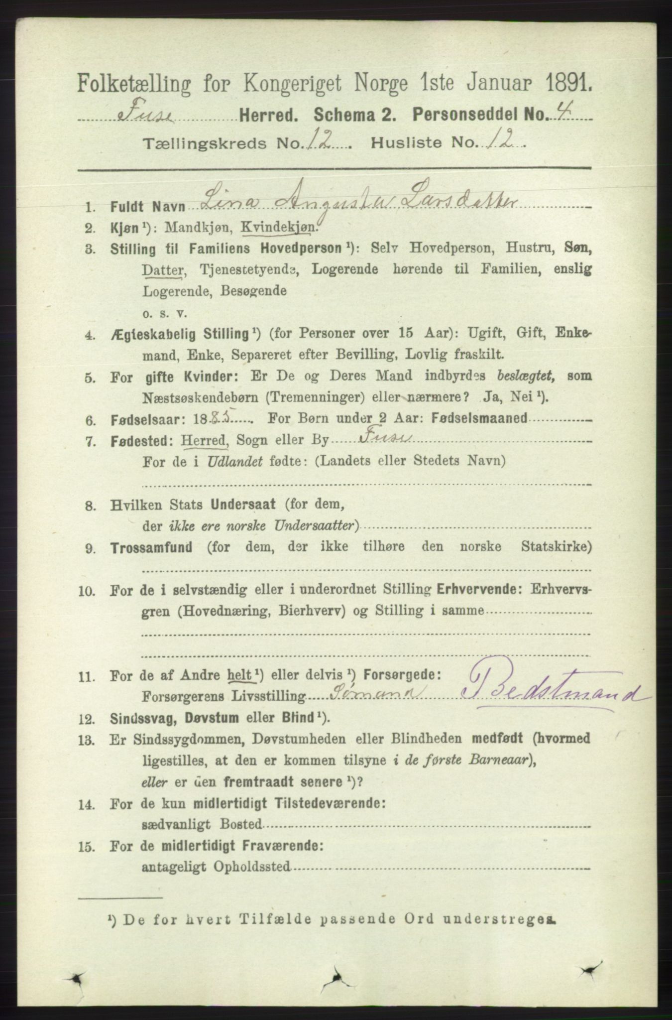 RA, 1891 census for 1241 Fusa, 1891, p. 2436