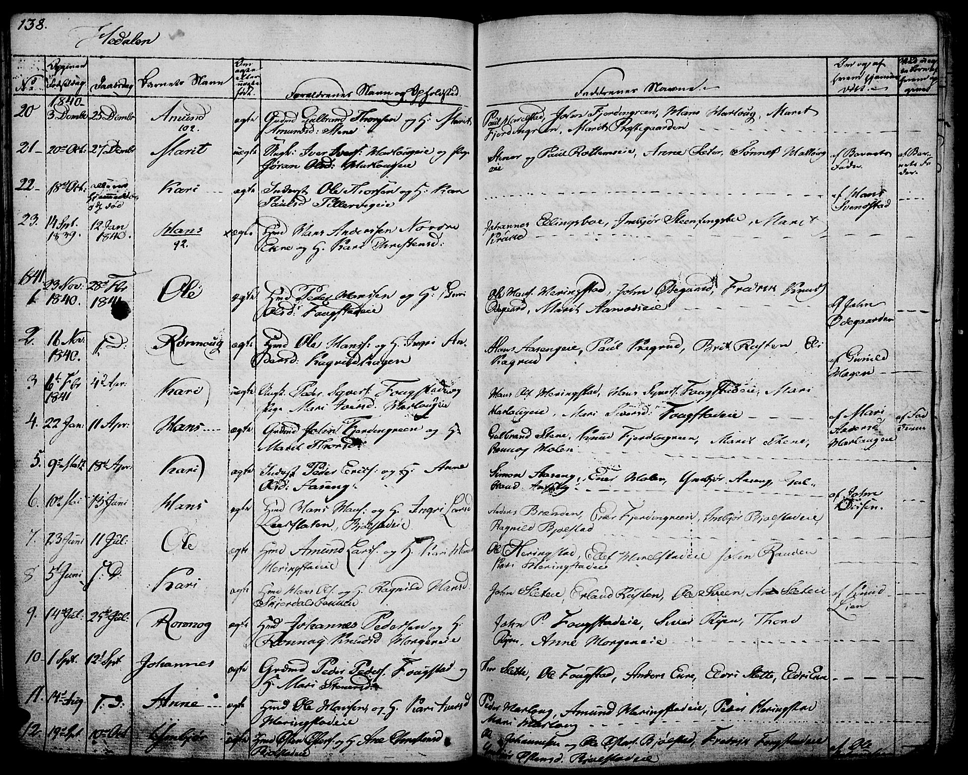 Vågå prestekontor, SAH/PREST-076/H/Ha/Haa/L0004: Parish register (official) no. 4 /2, 1834-1842, p. 138