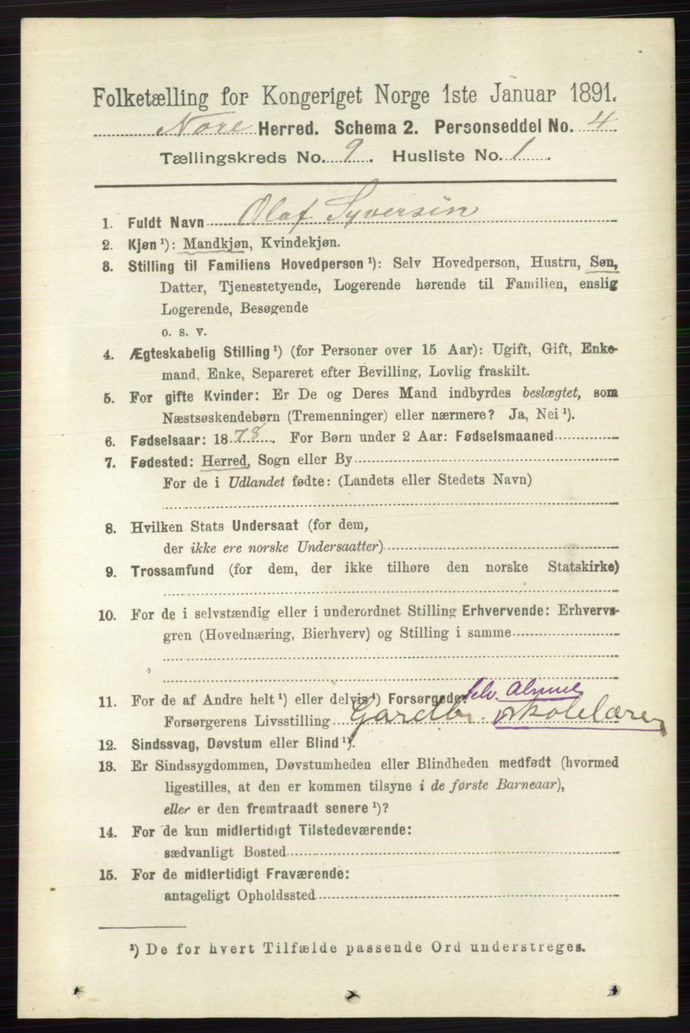 RA, 1891 census for 0633 Nore, 1891, p. 3209