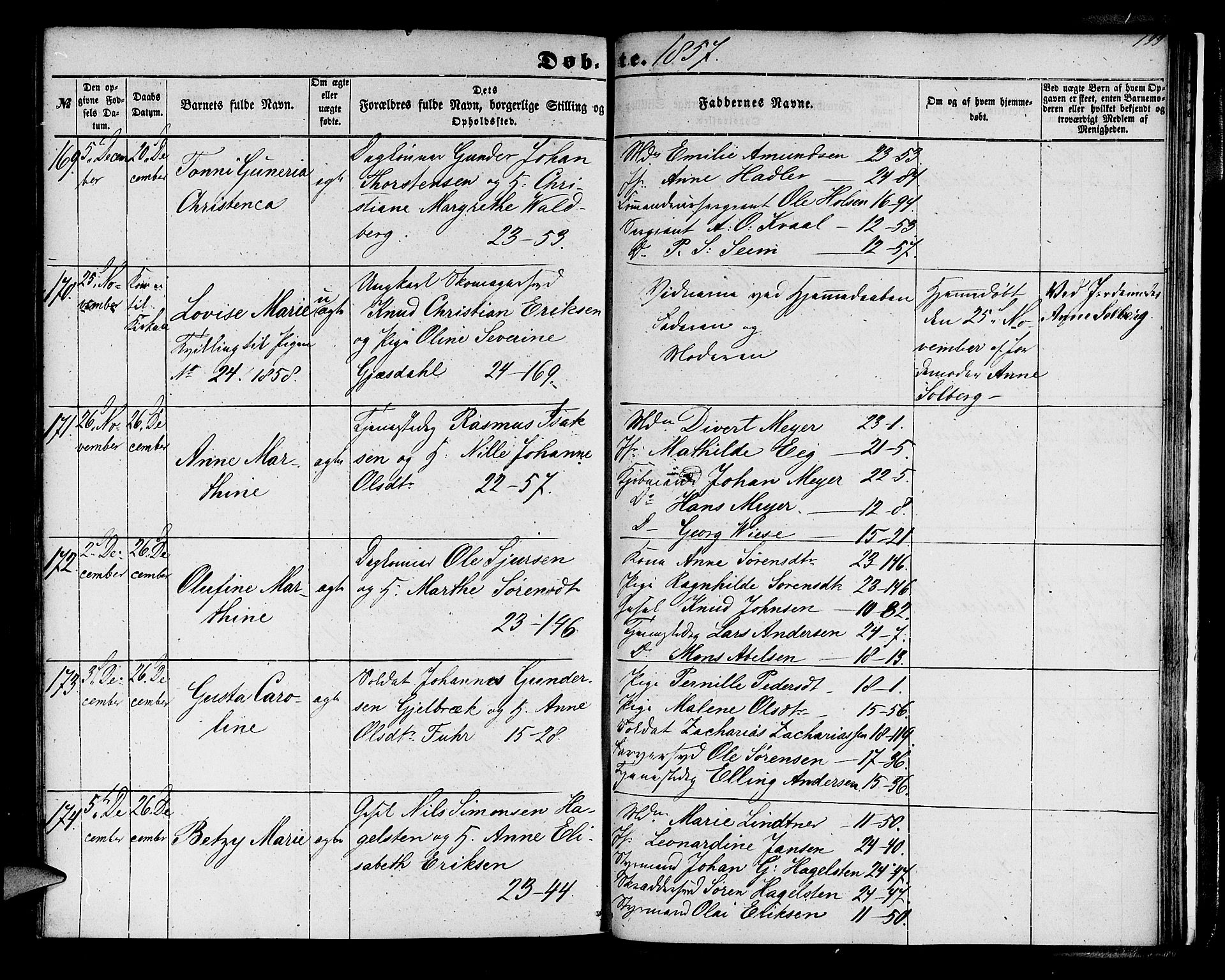 Korskirken sokneprestembete, SAB/A-76101/H/Hab: Parish register (copy) no. B 3, 1853-1858, p. 199