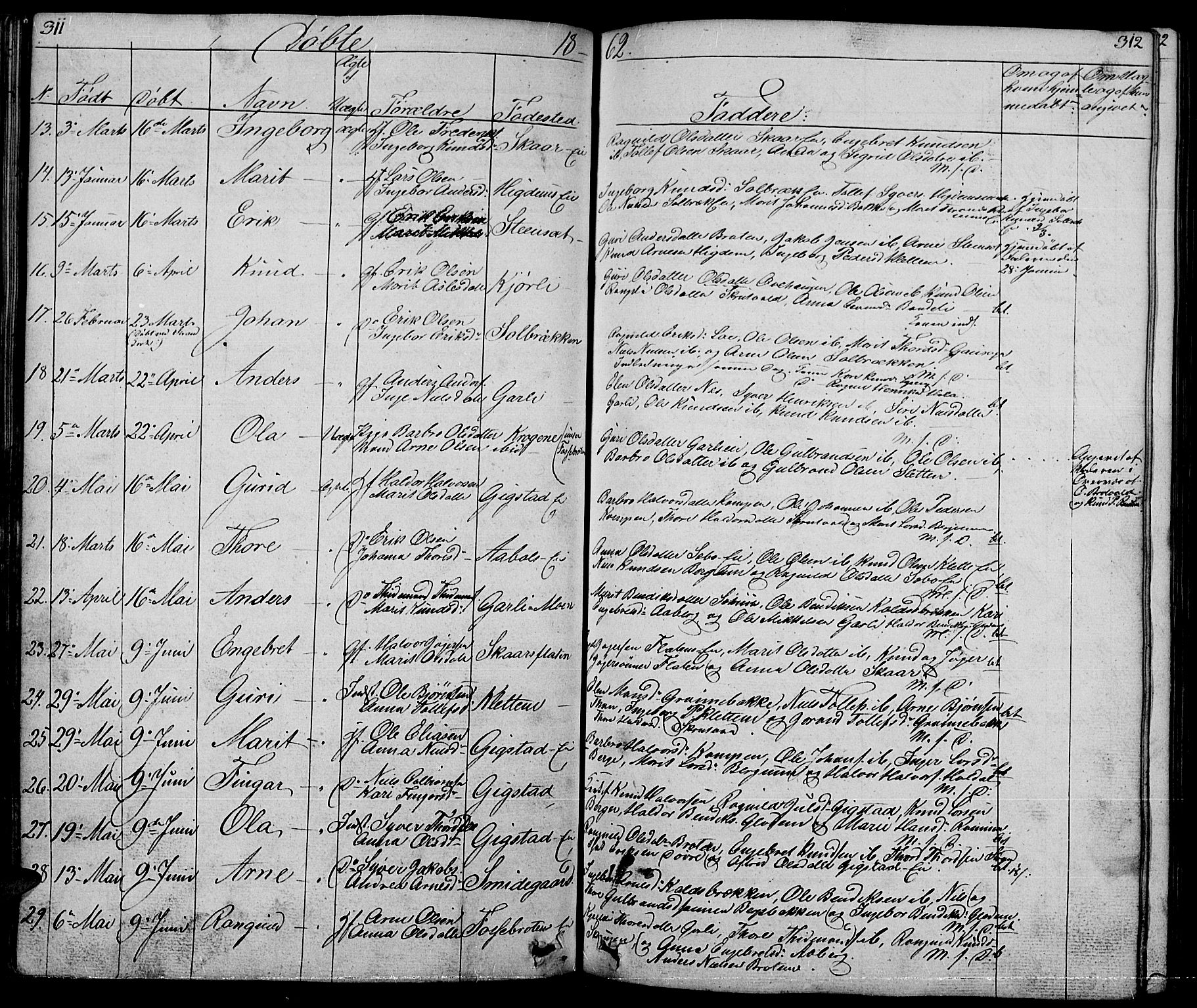 Nord-Aurdal prestekontor, SAH/PREST-132/H/Ha/Hab/L0001: Parish register (copy) no. 1, 1834-1887, p. 311-312