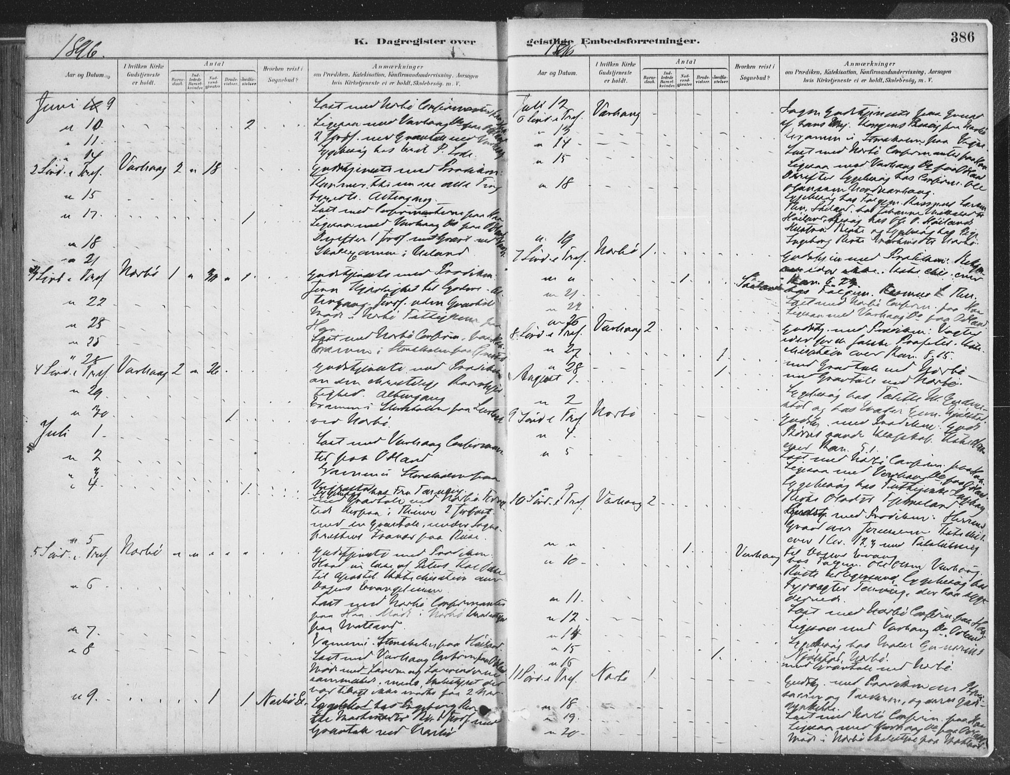 Hå sokneprestkontor, AV/SAST-A-101801/001/30BA/L0010: Parish register (official) no. A 9, 1879-1896, p. 386