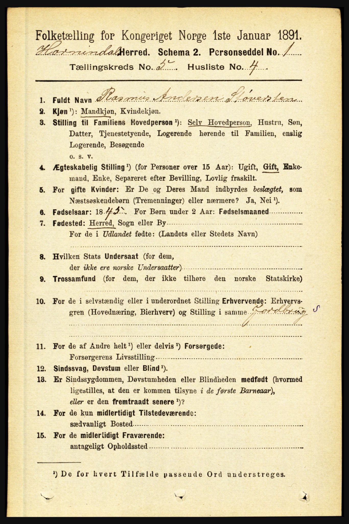 RA, 1891 census for 1444 Hornindal, 1891, p. 1156