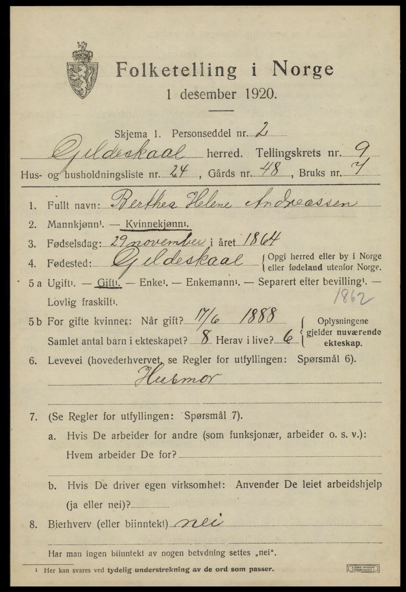 SAT, 1920 census for Gildeskål, 1920, p. 6056