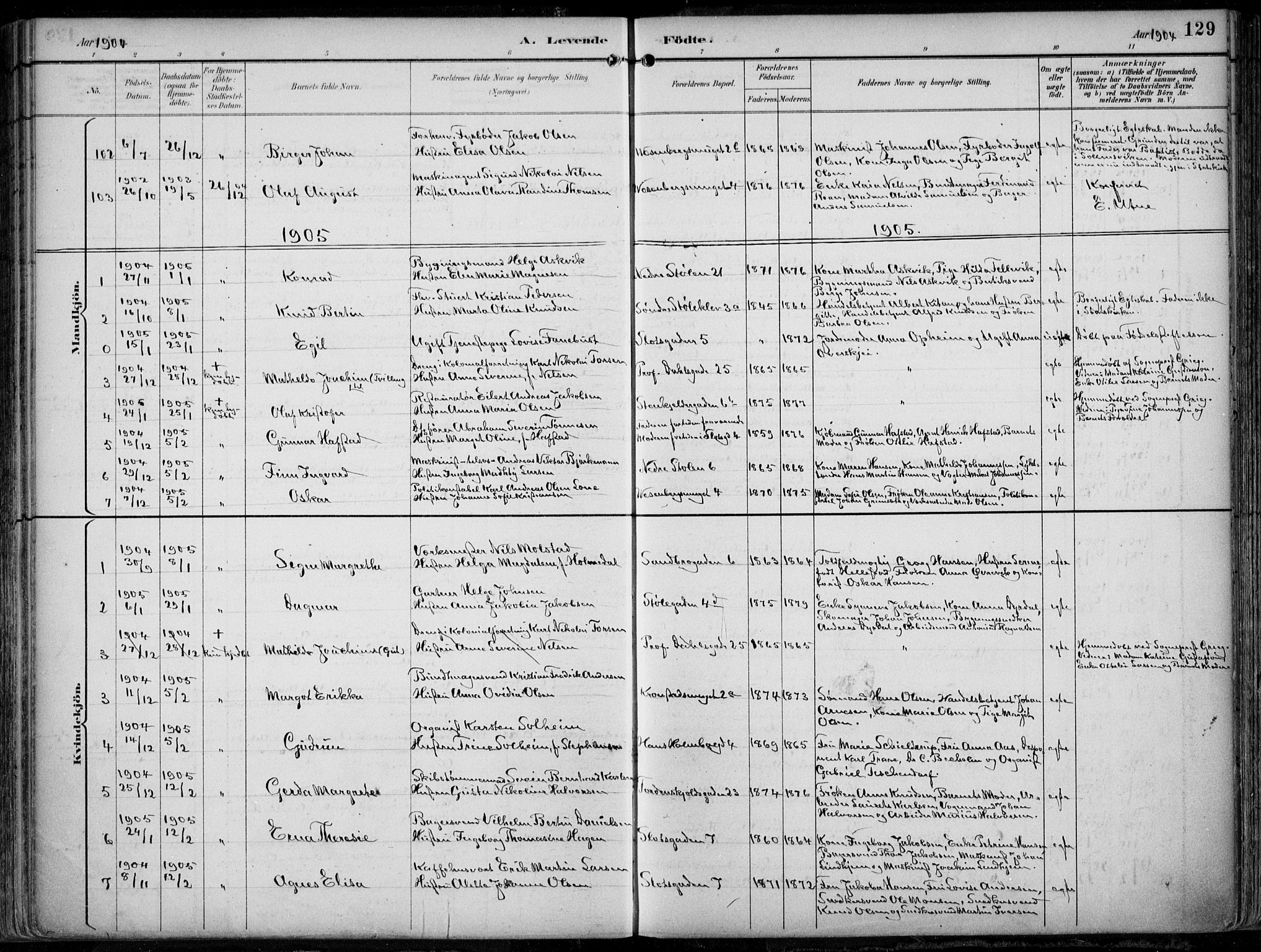 Mariakirken Sokneprestembete, SAB/A-76901/H/Hab/L0005: Parish register (copy) no. A 5, 1893-1913, p. 129