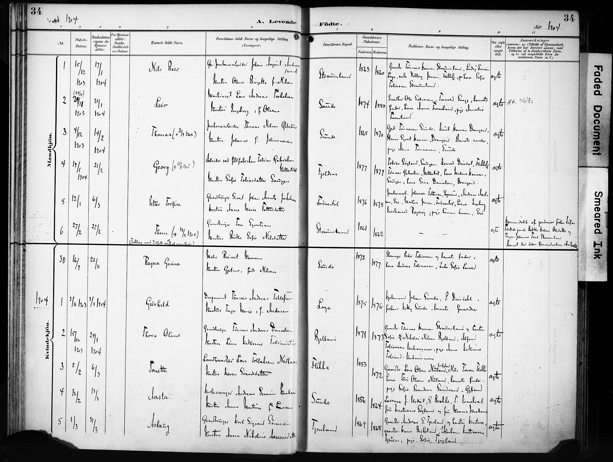 Flekkefjord sokneprestkontor, AV/SAK-1111-0012/F/Fa/Fac/L0009: Parish register (official) no. A 9, 1899-1909, p. 34