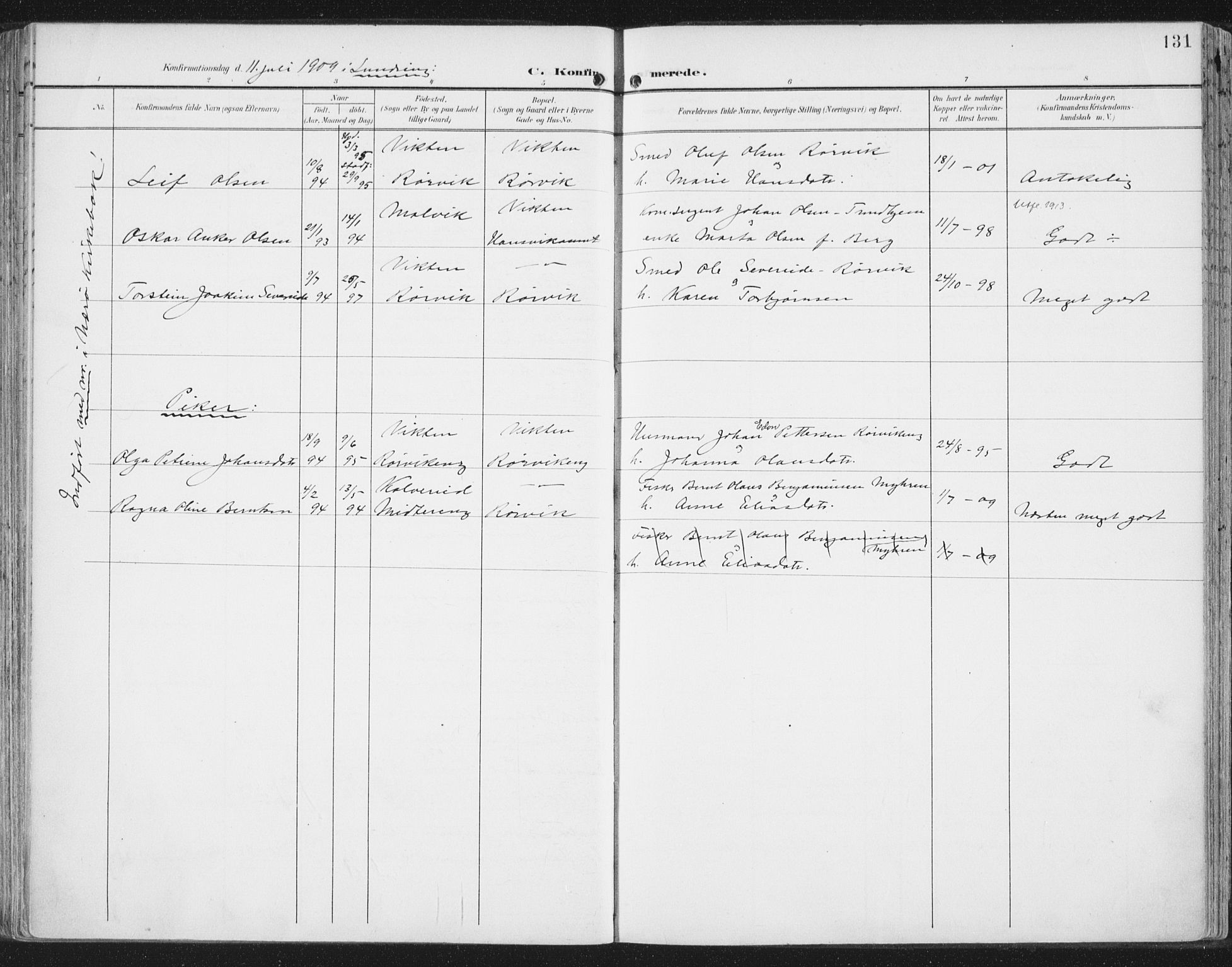 Ministerialprotokoller, klokkerbøker og fødselsregistre - Nord-Trøndelag, SAT/A-1458/786/L0688: Parish register (official) no. 786A04, 1899-1912, p. 131