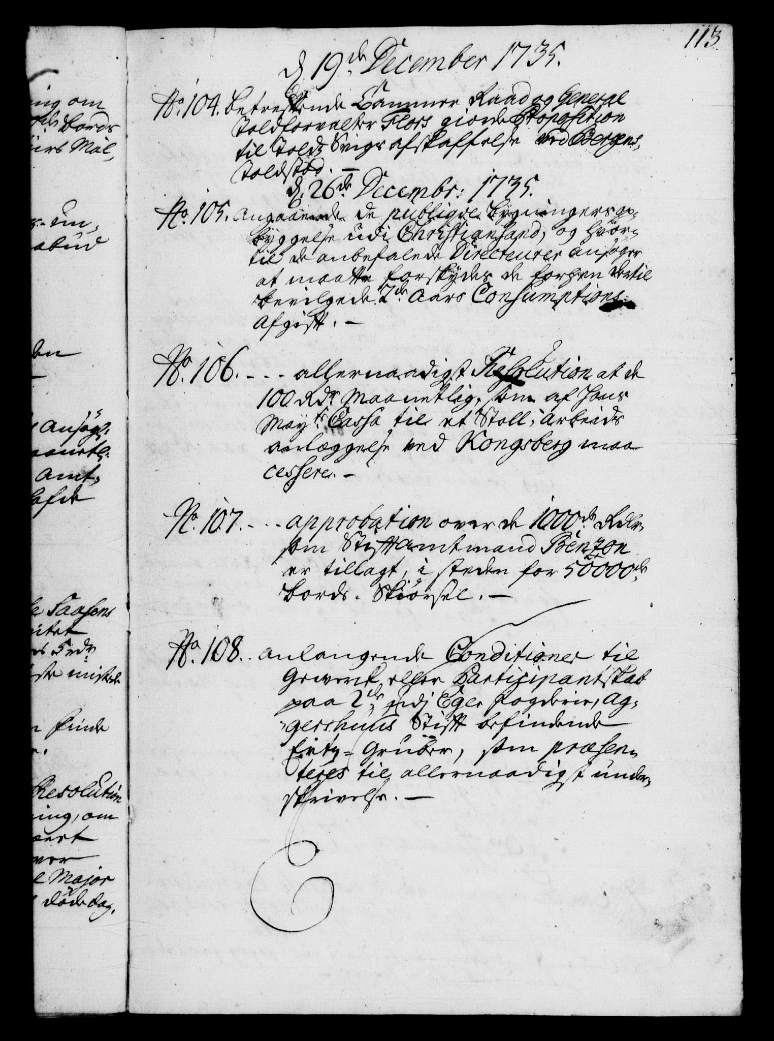 Rentekammeret, Kammerkanselliet, RA/EA-3111/G/Gf/Gfb/L0003: Register til norske relasjons- og resolusjonsprotokoller (merket RK 52.98), 1729-1736, p. 113