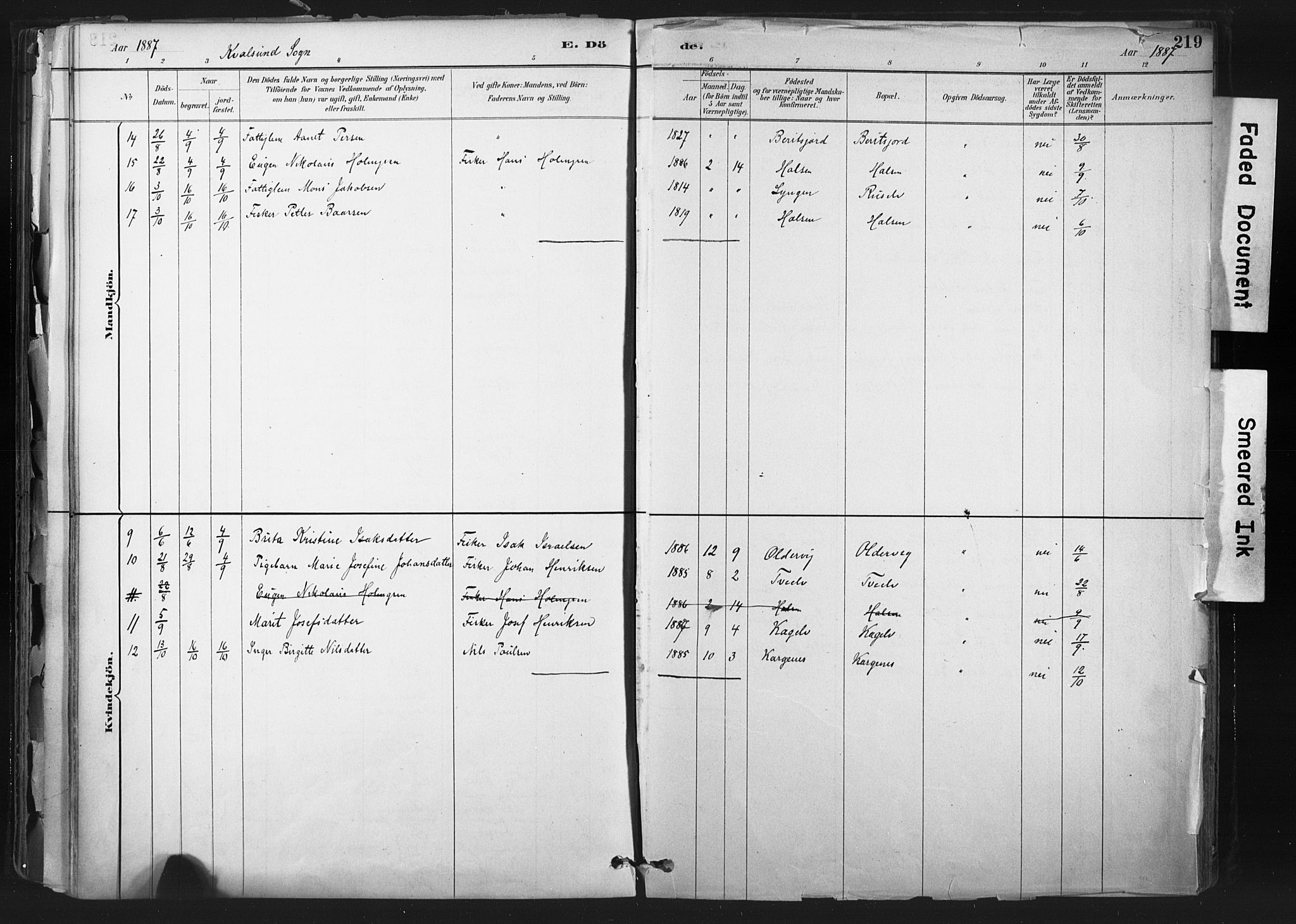Hammerfest sokneprestkontor, AV/SATØ-S-1347/H/Ha/L0011.kirke: Parish register (official) no. 11 /2, 1885-1897, p. 219