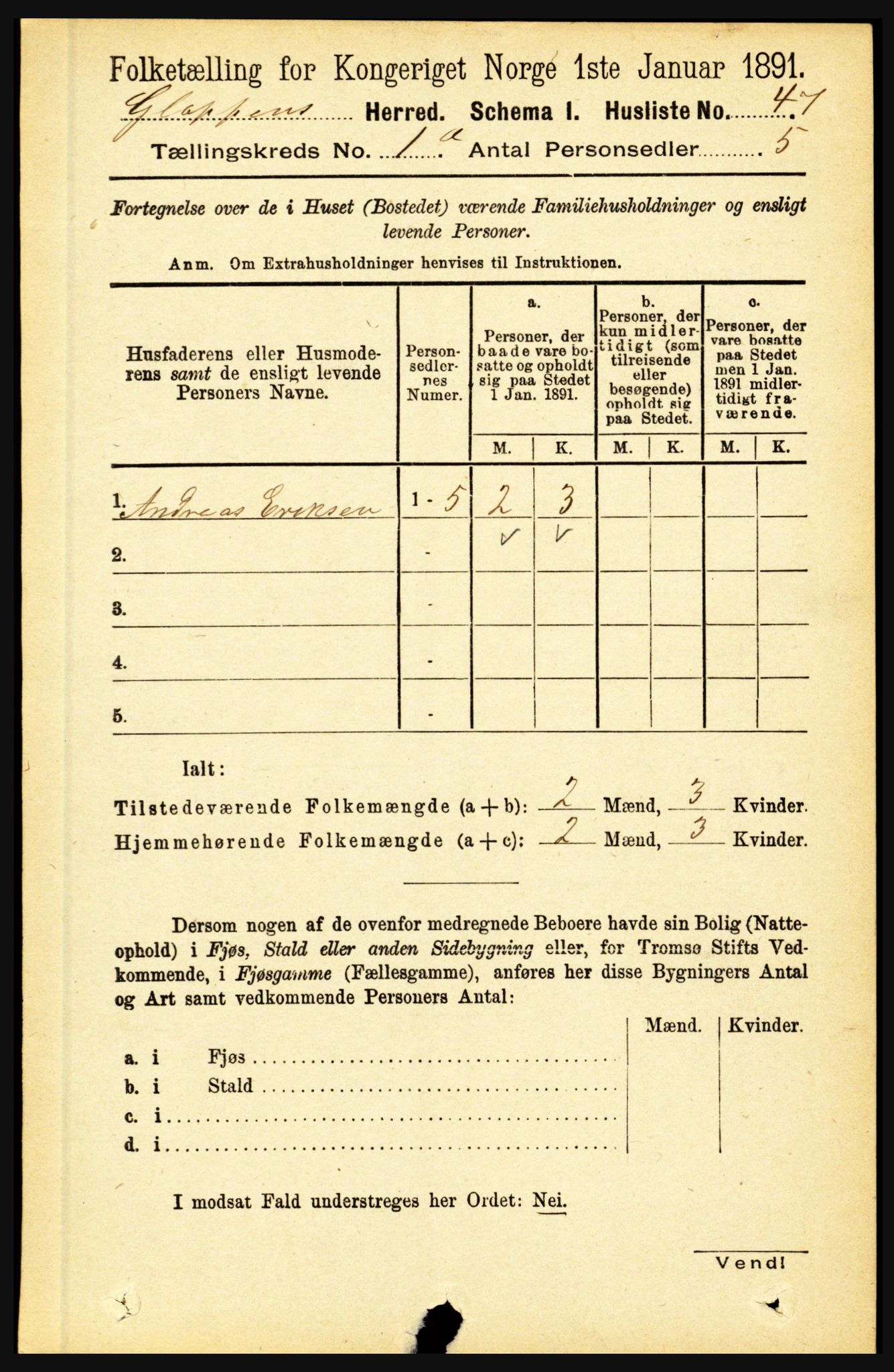 RA, 1891 census for 1445 Gloppen, 1891, p. 73