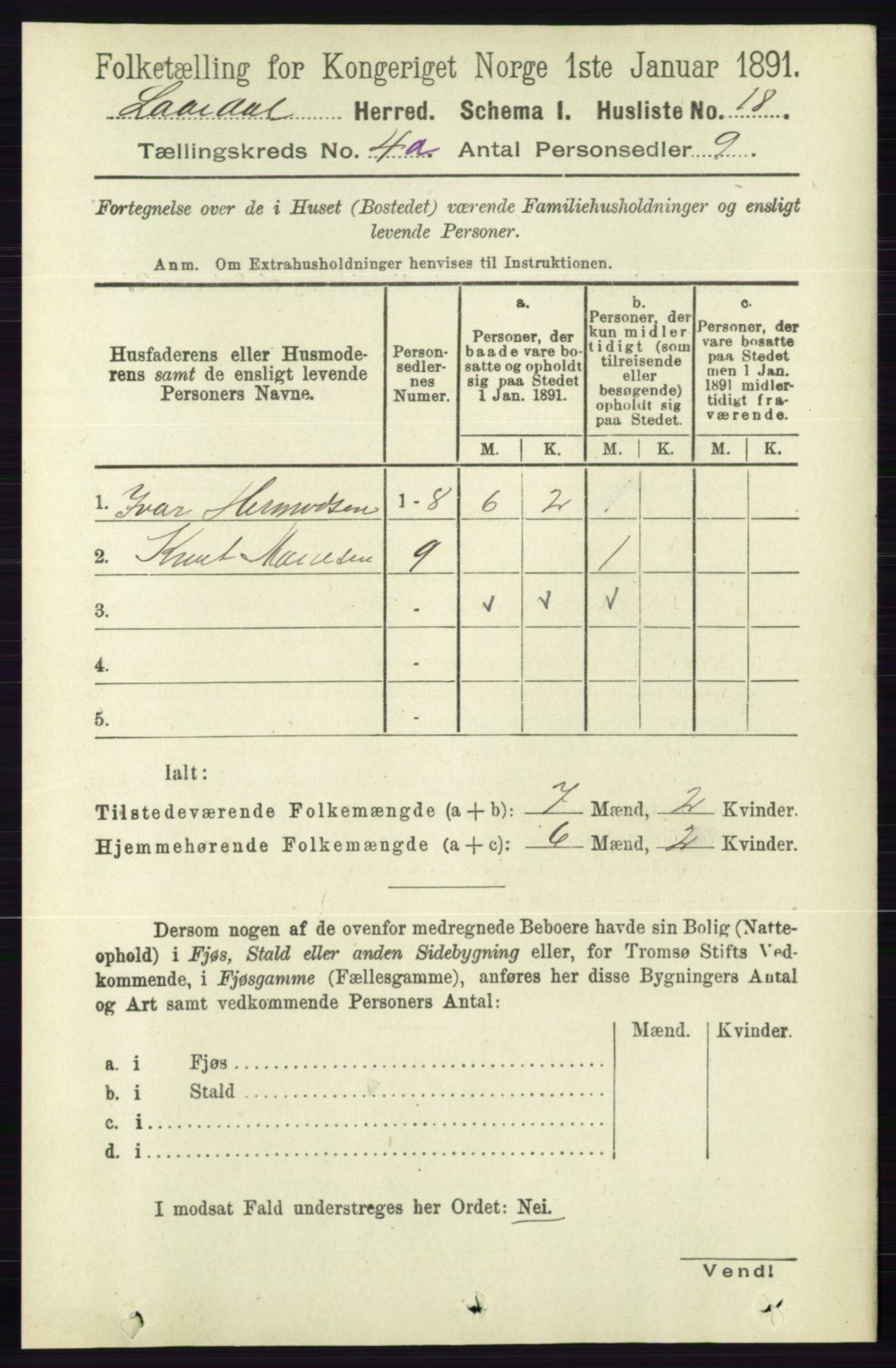 RA, 1891 census for 0833 Lårdal, 1891, p. 1018