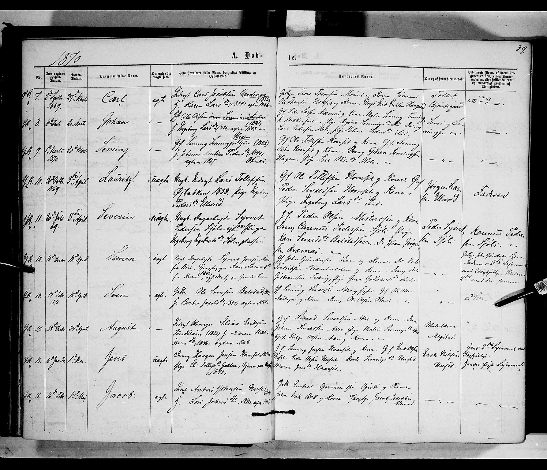 Rendalen prestekontor, AV/SAH-PREST-054/H/Ha/Haa/L0006: Parish register (official) no. 6, 1867-1877, p. 39