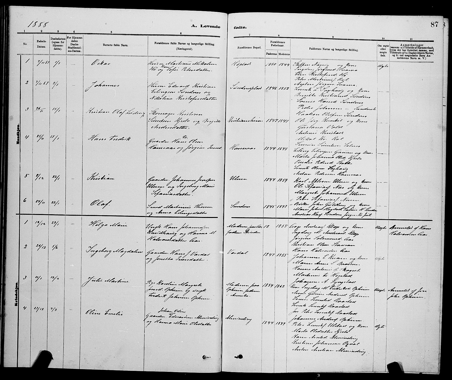 Ministerialprotokoller, klokkerbøker og fødselsregistre - Nord-Trøndelag, SAT/A-1458/730/L0301: Parish register (copy) no. 730C04, 1880-1897, p. 87