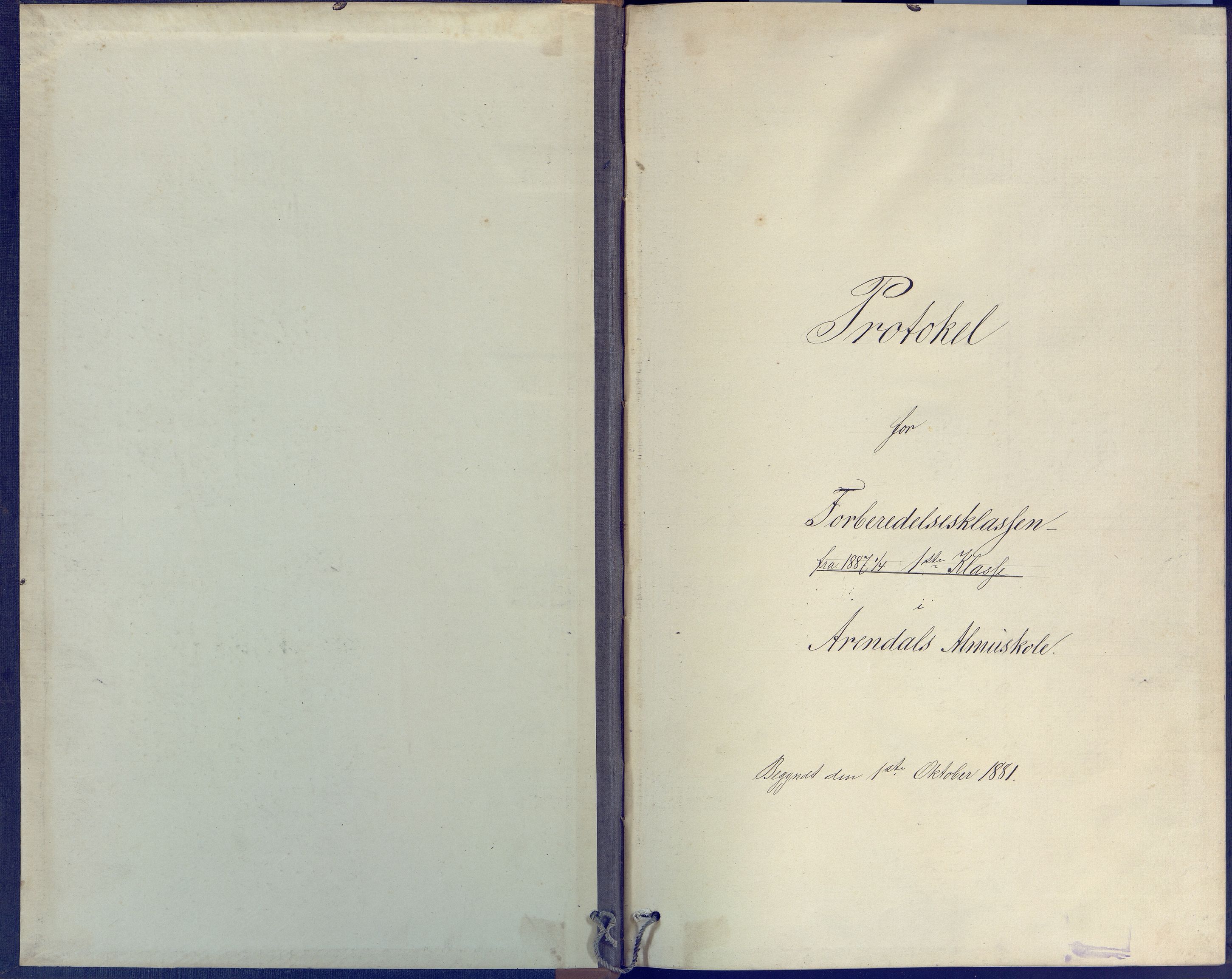 Arendal kommune, Katalog I, AAKS/KA0906-PK-I/07/L0055: Protokoll for forberedelsesklassen og 1. klasse, 1881-1891