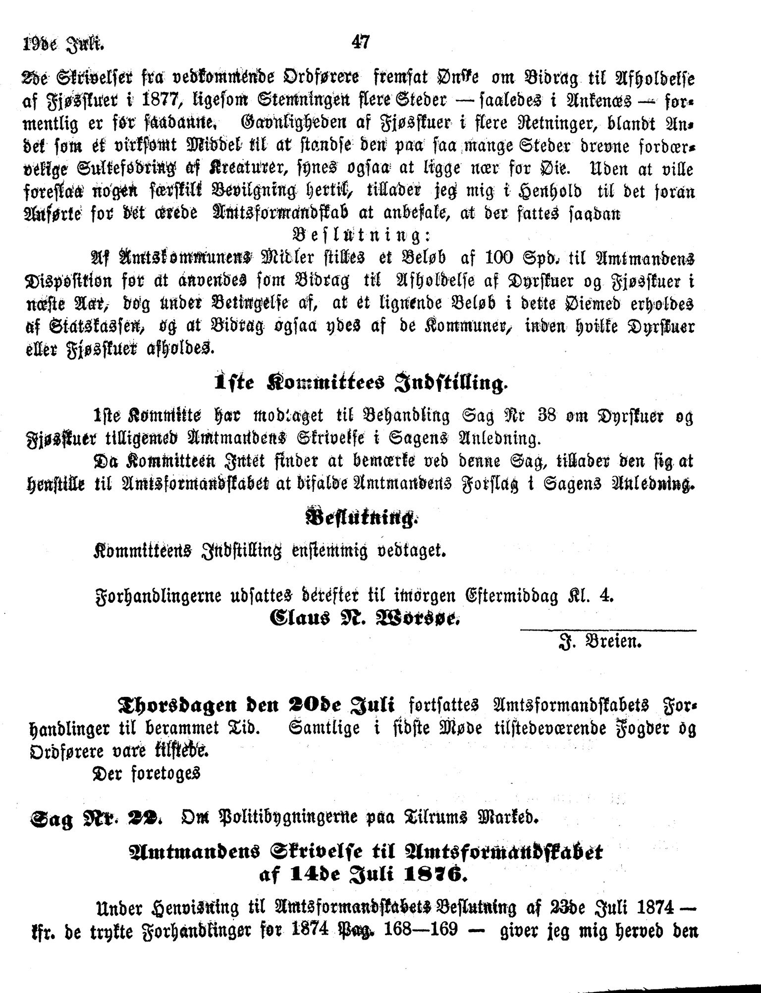 Nordland Fylkeskommune. Fylkestinget, AIN/NFK-17/176/A/Ac/L0010: Fylkestingsforhandlinger 1874-1880, 1874-1880, p. 47