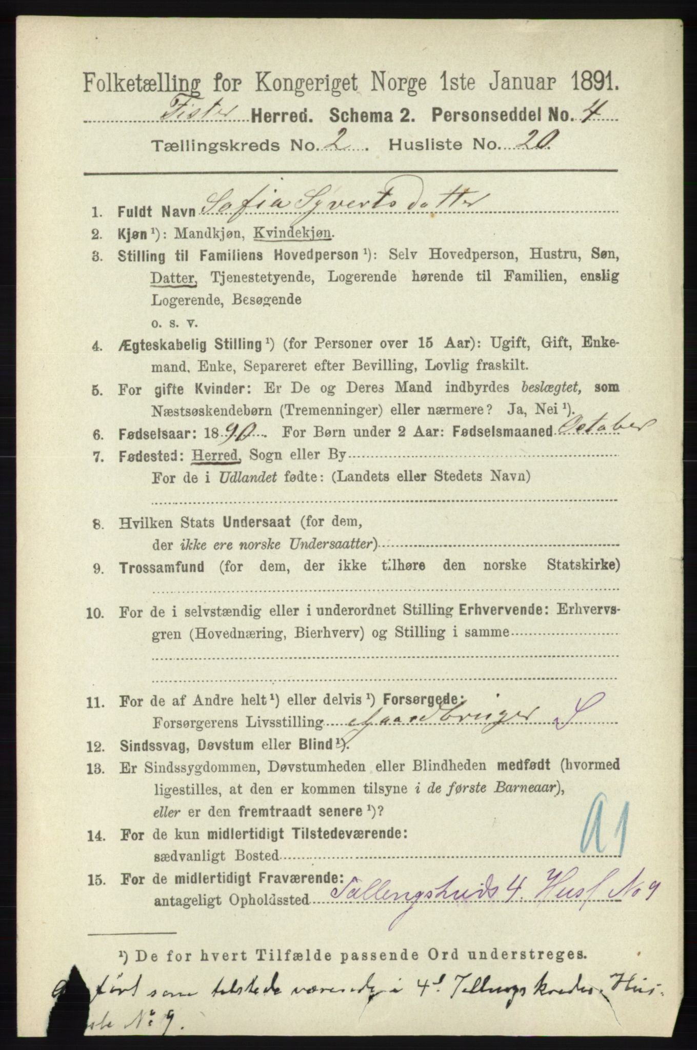 RA, 1891 census for 1132 Fister, 1891, p. 466