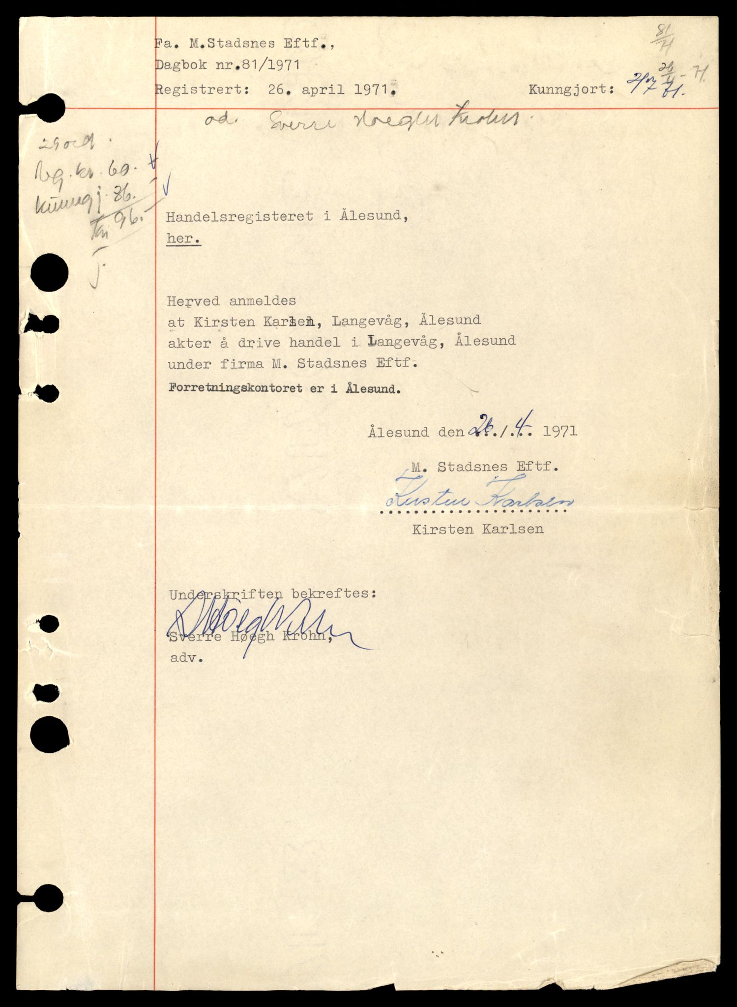 Ålesund sorenskriveri, SAT/A-4383/2/J/Jc/Jce/L0003: Enkeltmannsforetak, St-Å, 1922-1987, p. 1