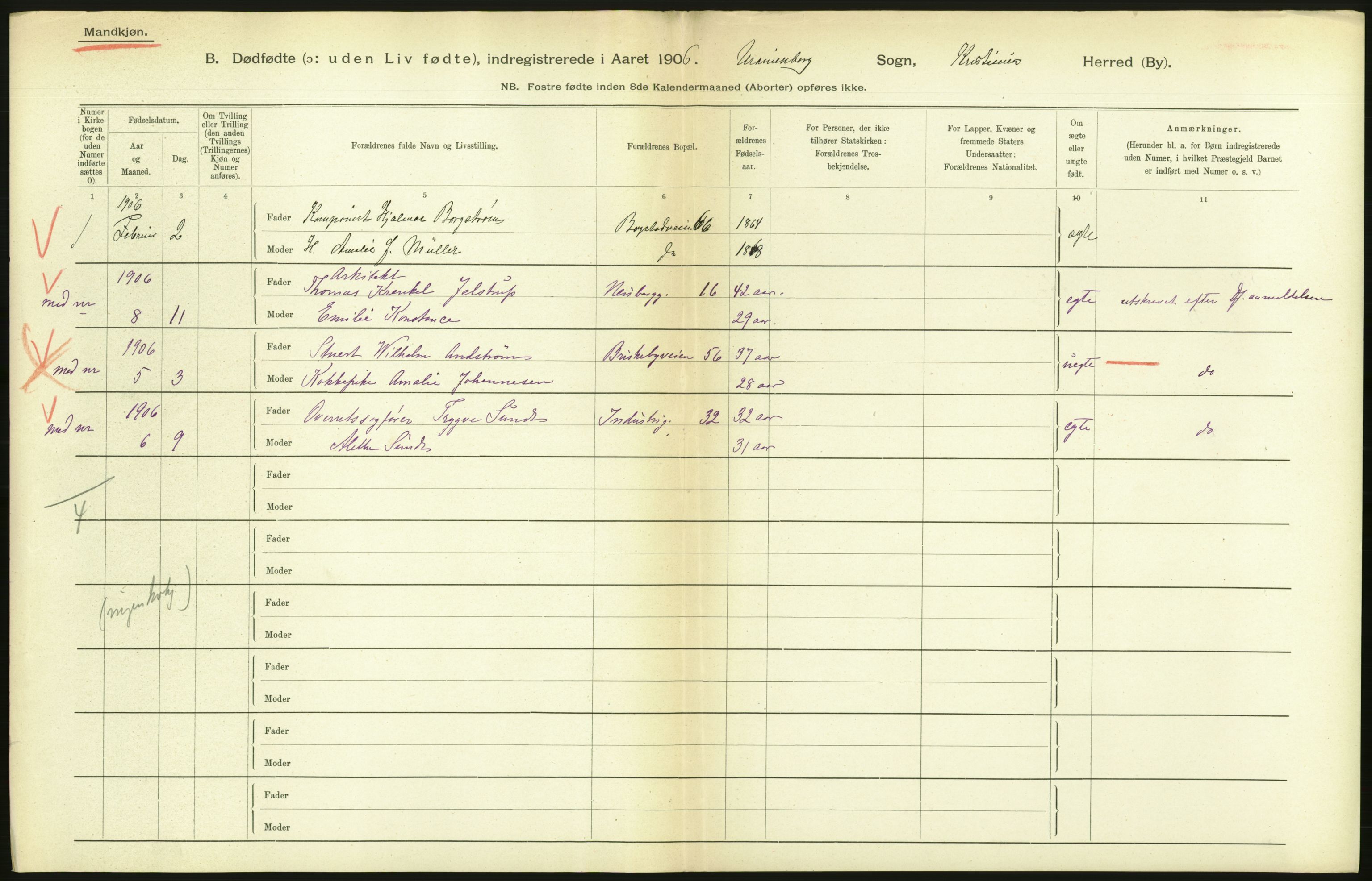 Statistisk sentralbyrå, Sosiodemografiske emner, Befolkning, AV/RA-S-2228/D/Df/Dfa/Dfad/L0010: Kristiania: Døde, dødfødte, 1906, p. 90