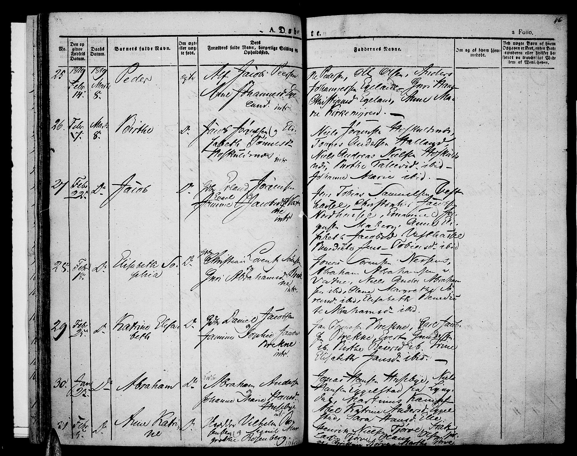 Lista sokneprestkontor, AV/SAK-1111-0027/F/Fa/L0008: Parish register (official) no. A 8, 1823-1835, p. 46