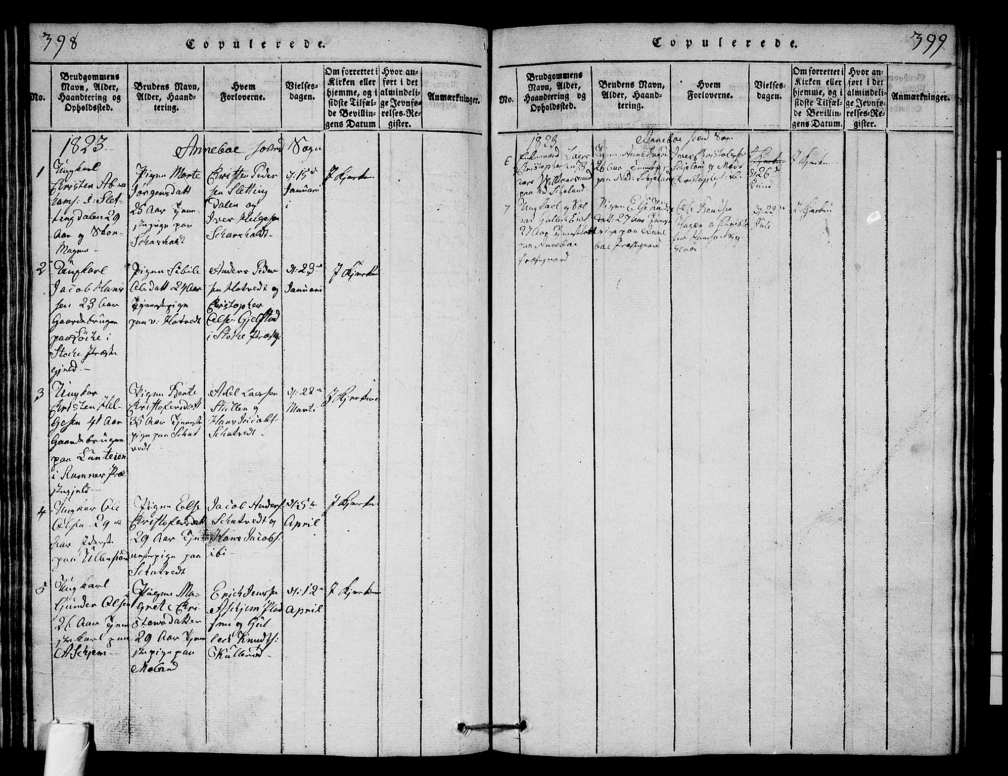 Andebu kirkebøker, AV/SAKO-A-336/G/Ga/L0001: Parish register (copy) no. I 1 /1, 1815-1823, p. 398-399