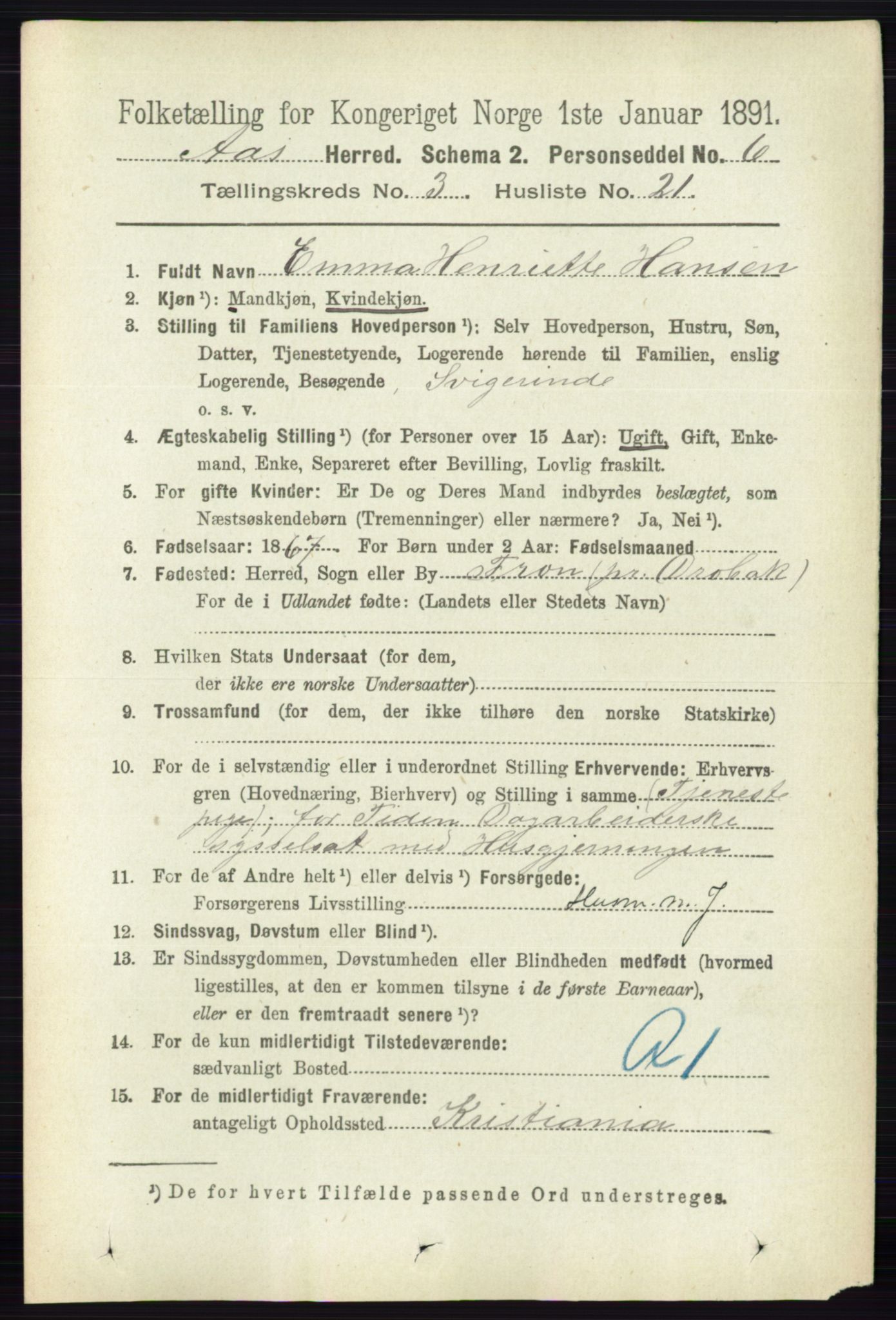 RA, 1891 census for 0214 Ås, 1891, p. 2262