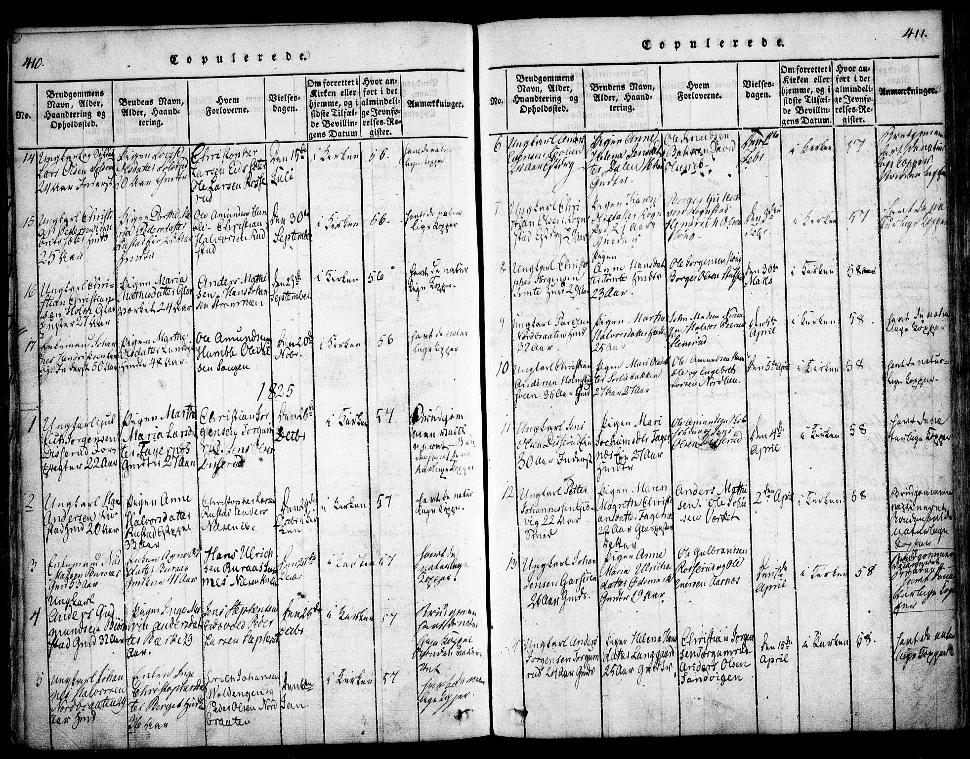 Hurdal prestekontor Kirkebøker, SAO/A-10889/F/Fa/L0003: Parish register (official) no. I 3, 1815-1828, p. 410-411