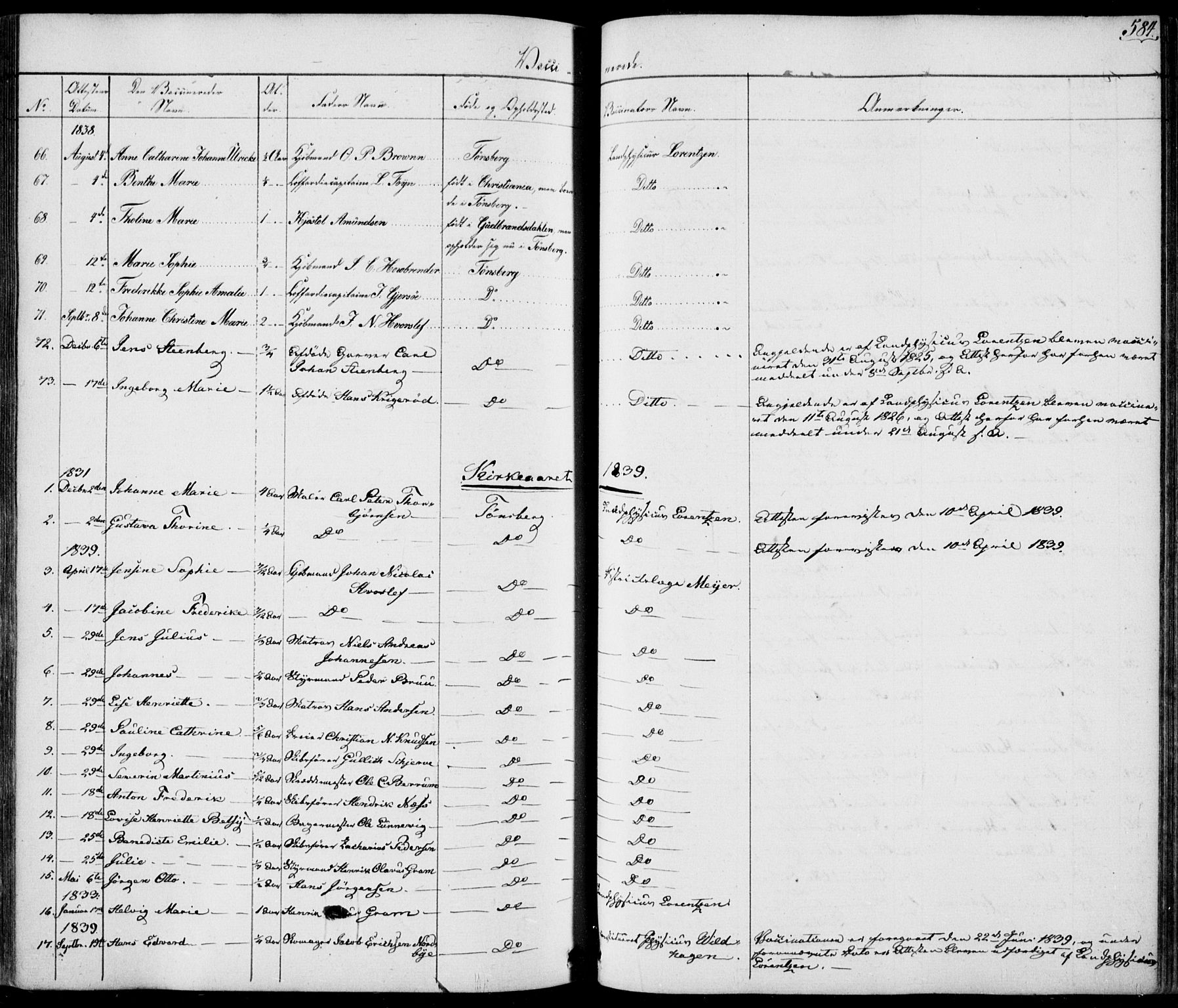 Tønsberg kirkebøker, AV/SAKO-A-330/F/Fa/L0006: Parish register (official) no. I 6, 1836-1844, p. 584