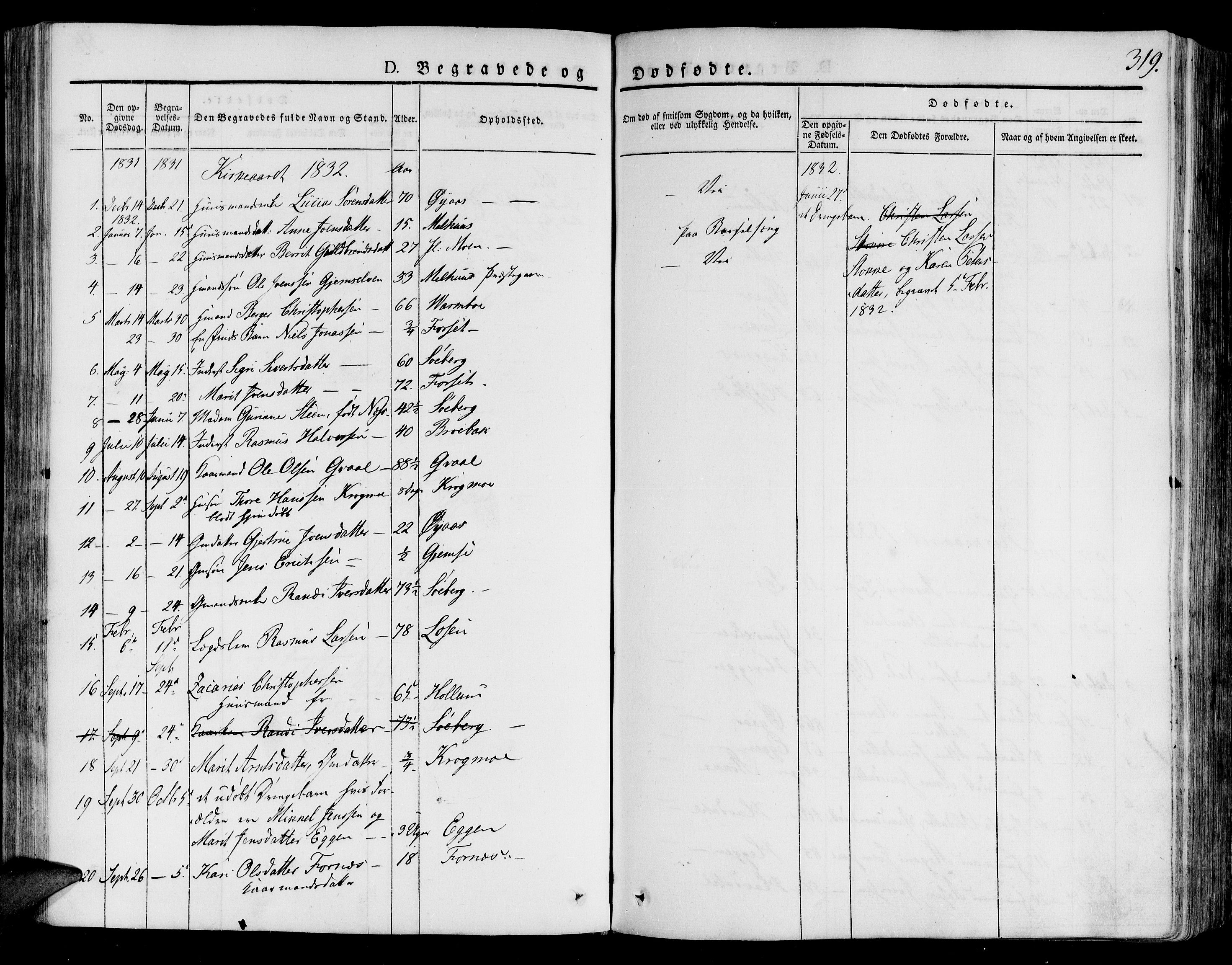 Ministerialprotokoller, klokkerbøker og fødselsregistre - Sør-Trøndelag, SAT/A-1456/691/L1070: Parish register (official) no. 691A05 /1, 1826-1841, p. 319