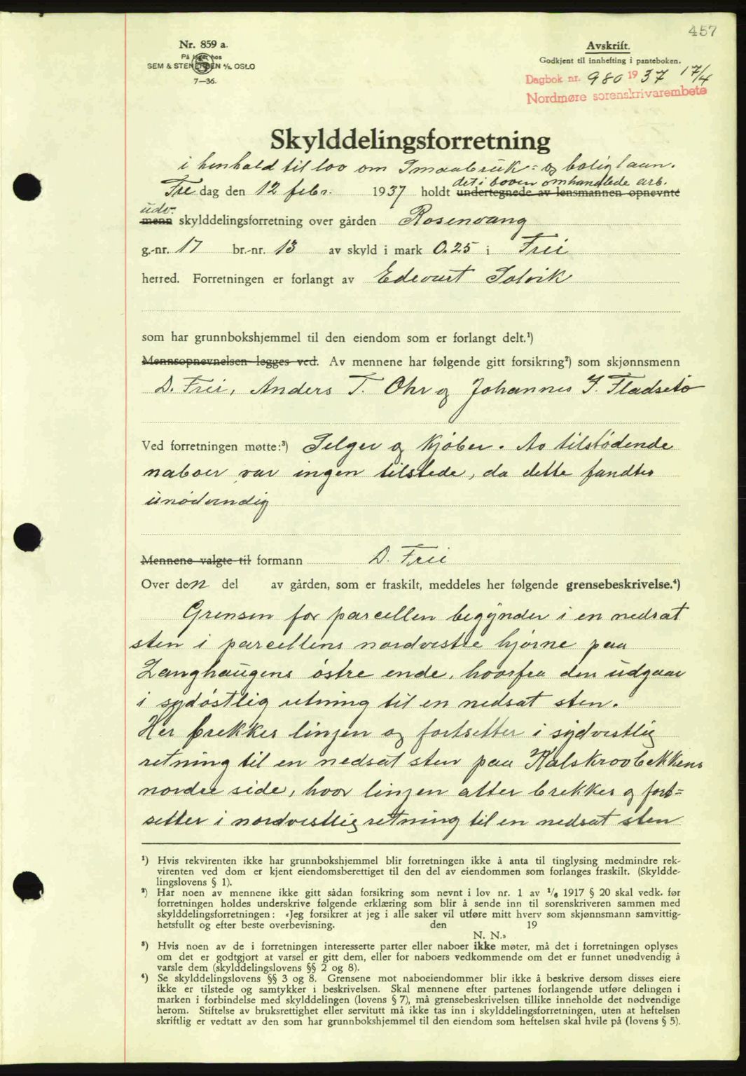 Nordmøre sorenskriveri, AV/SAT-A-4132/1/2/2Ca: Mortgage book no. A81, 1937-1937, Diary no: : 980/1937